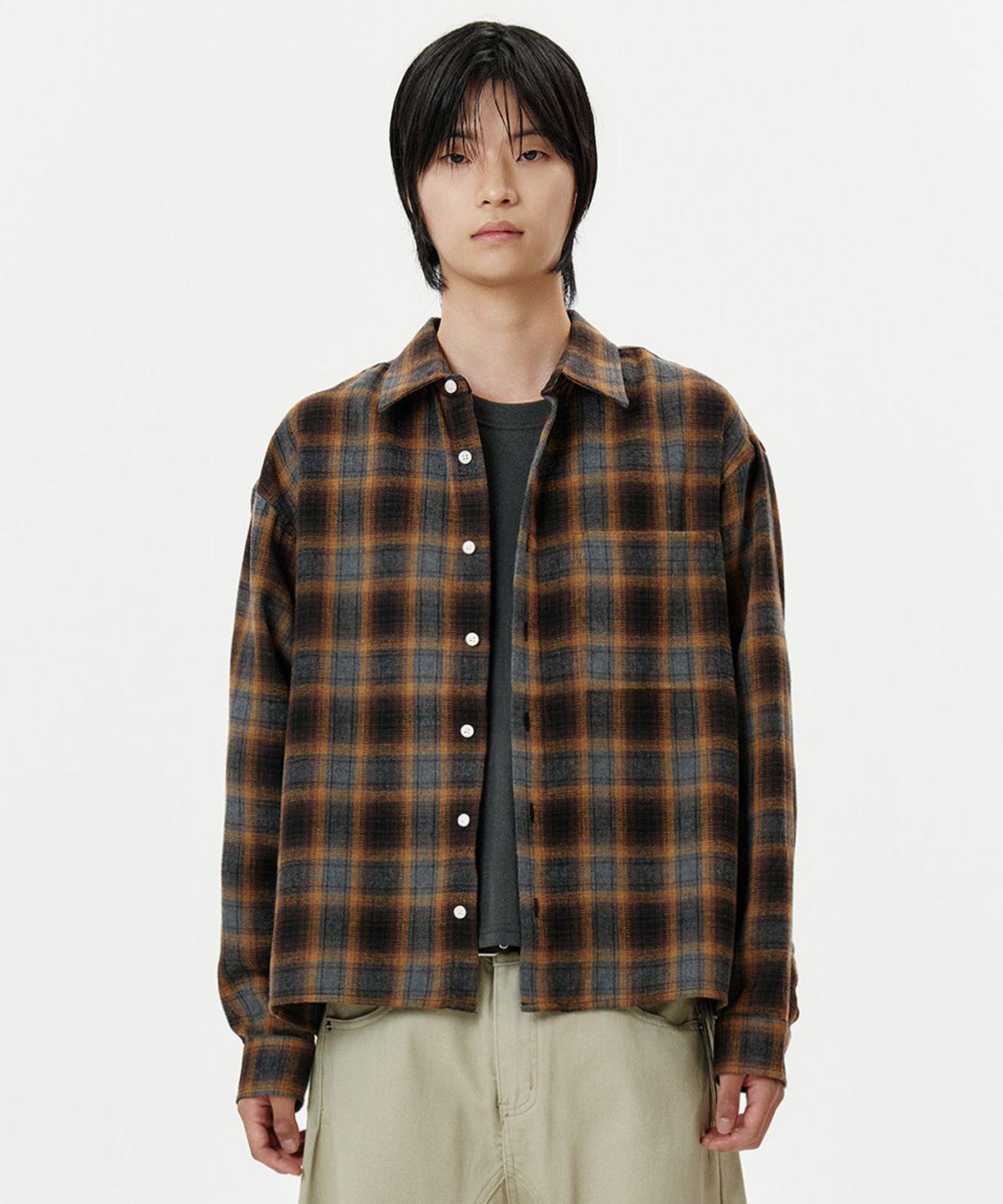 딥센스(DEEP SENSE) Ombre Plaid Crop Shirt - 2color