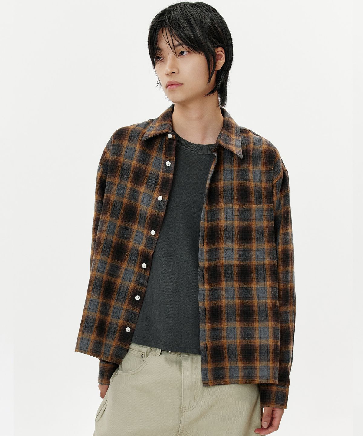 딥센스(DEEP SENSE) Ombre Plaid Crop Shirt - 2color