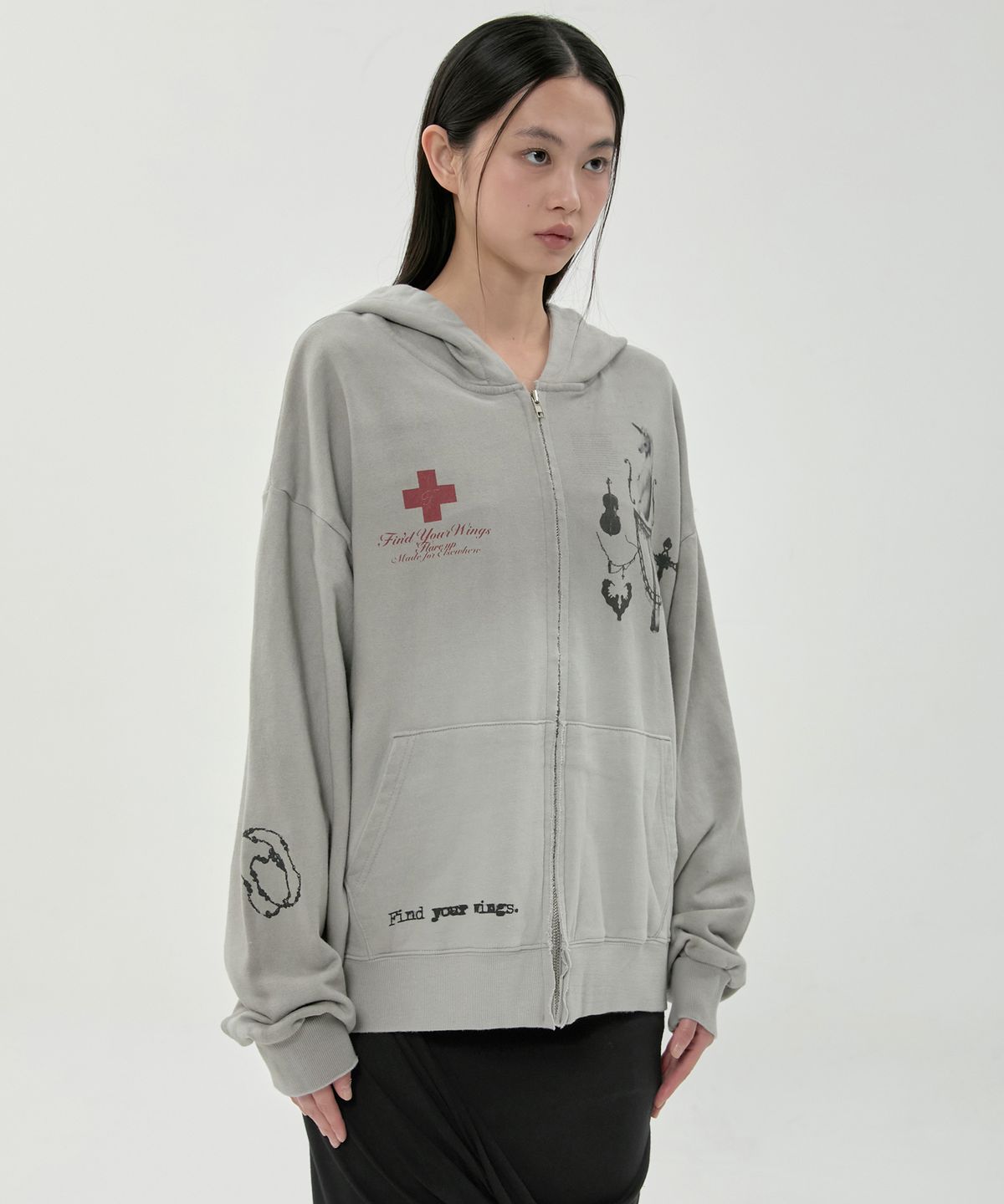 플레어업(FLAREUP) Dirty-Washed Zip Hoodie (FL-066_Gray)