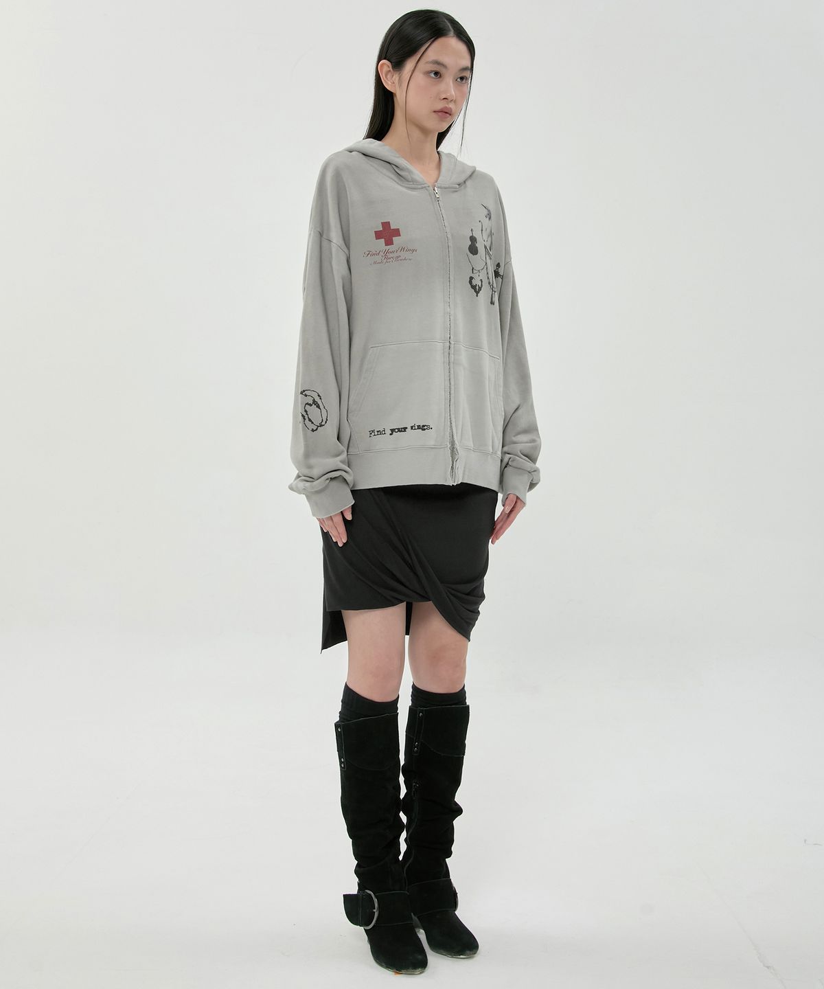플레어업(FLAREUP) Dirty-Washed Zip Hoodie (FL-066_Gray)