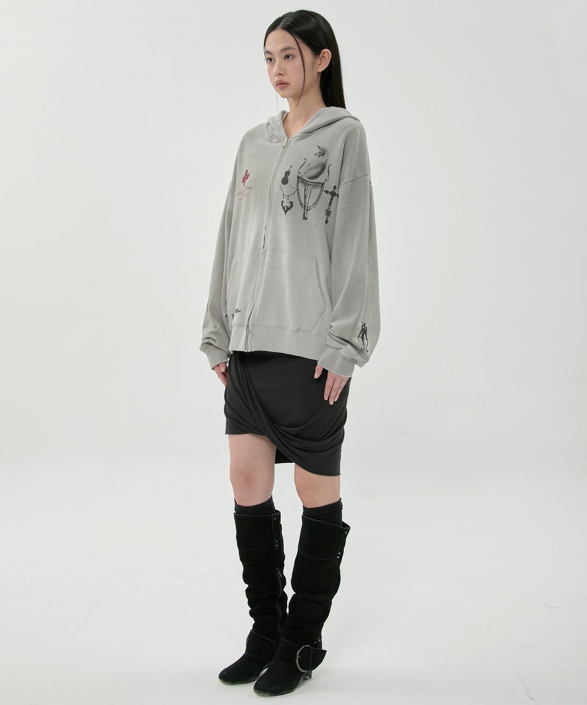 플레어업(FLAREUP) Dirty-Washed Zip Hoodie (FL-066_Gray)