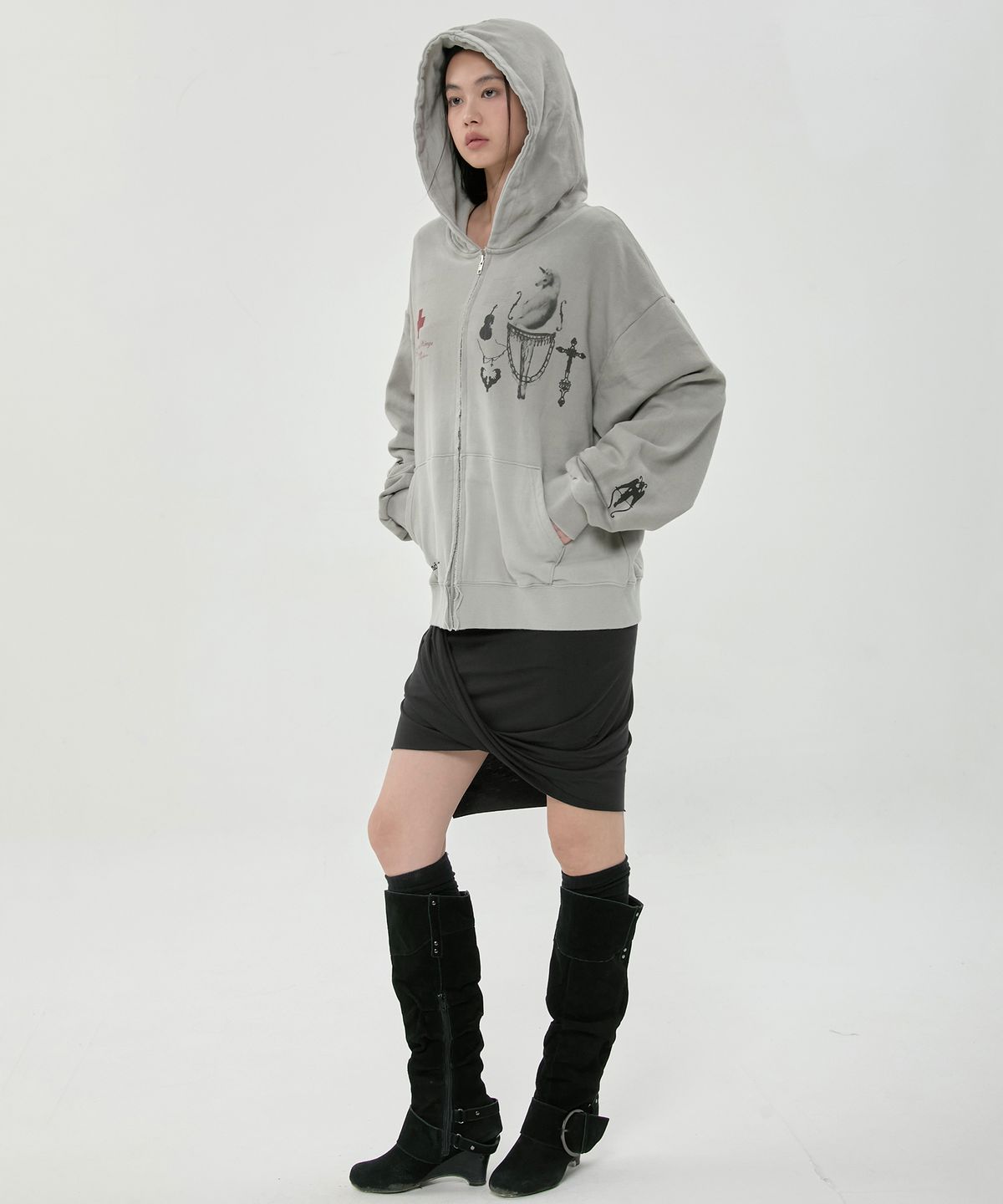 플레어업(FLAREUP) Dirty-Washed Zip Hoodie (FL-066_Gray)