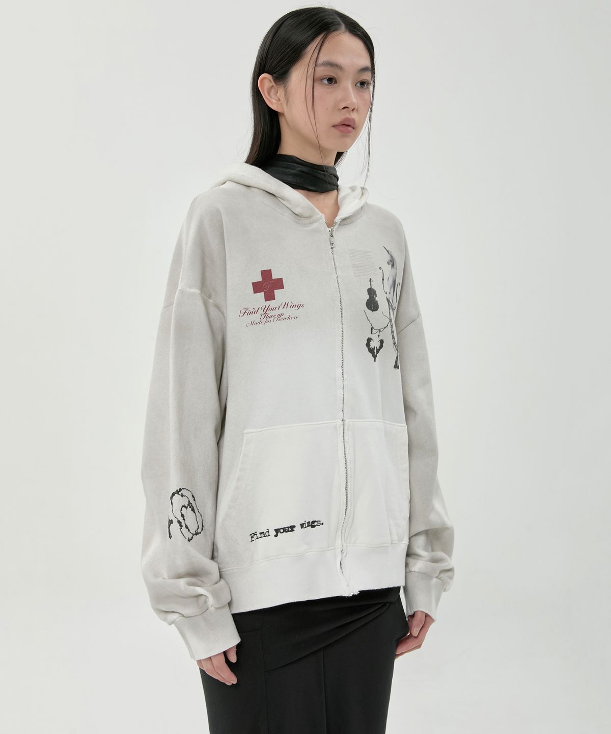 플레어업(FLAREUP) Dirty-Washed Zip Hoodie (FL-066_Off White)