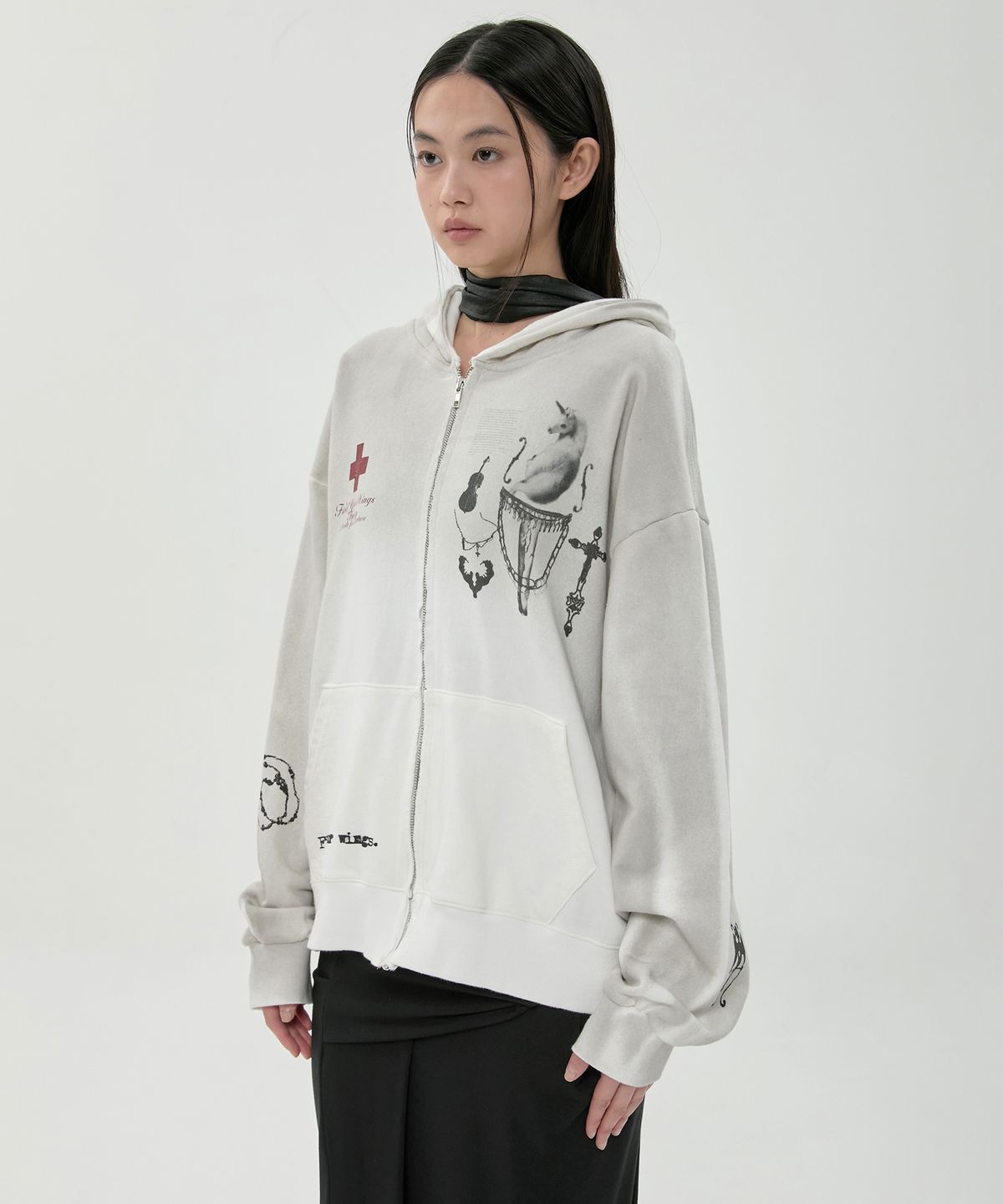 플레어업(FLAREUP) Dirty-Washed Zip Hoodie (FL-066_Off White)