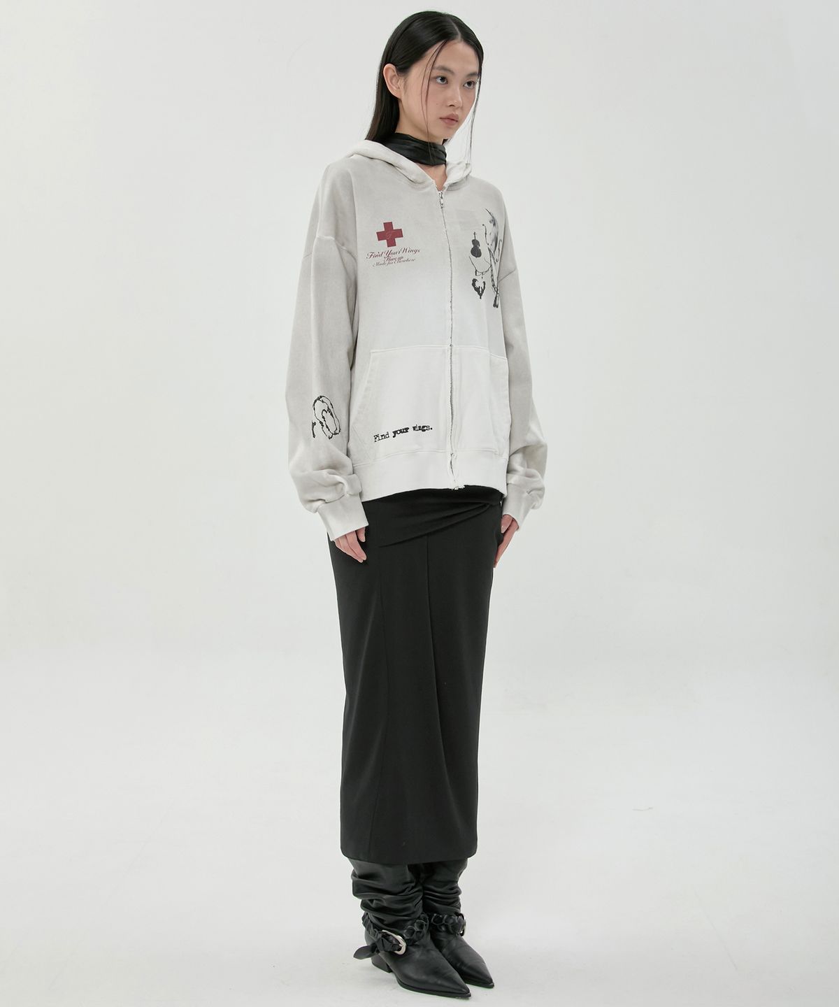 플레어업(FLAREUP) Dirty-Washed Zip Hoodie (FL-066_Off White)