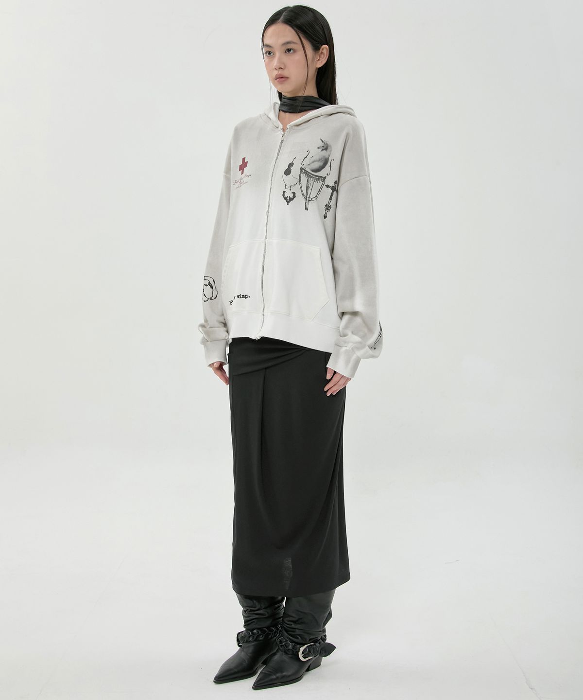 플레어업(FLAREUP) Dirty-Washed Zip Hoodie (FL-066_Off White)