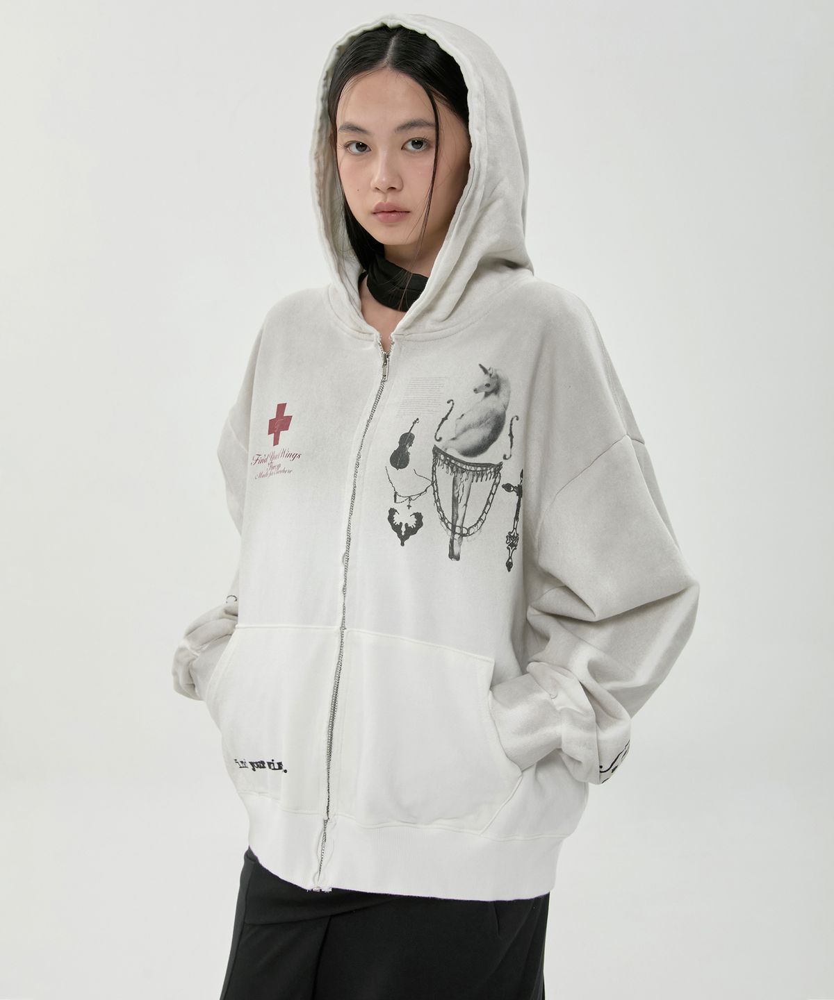 플레어업(FLAREUP) Dirty-Washed Zip Hoodie (FL-066_Off White)