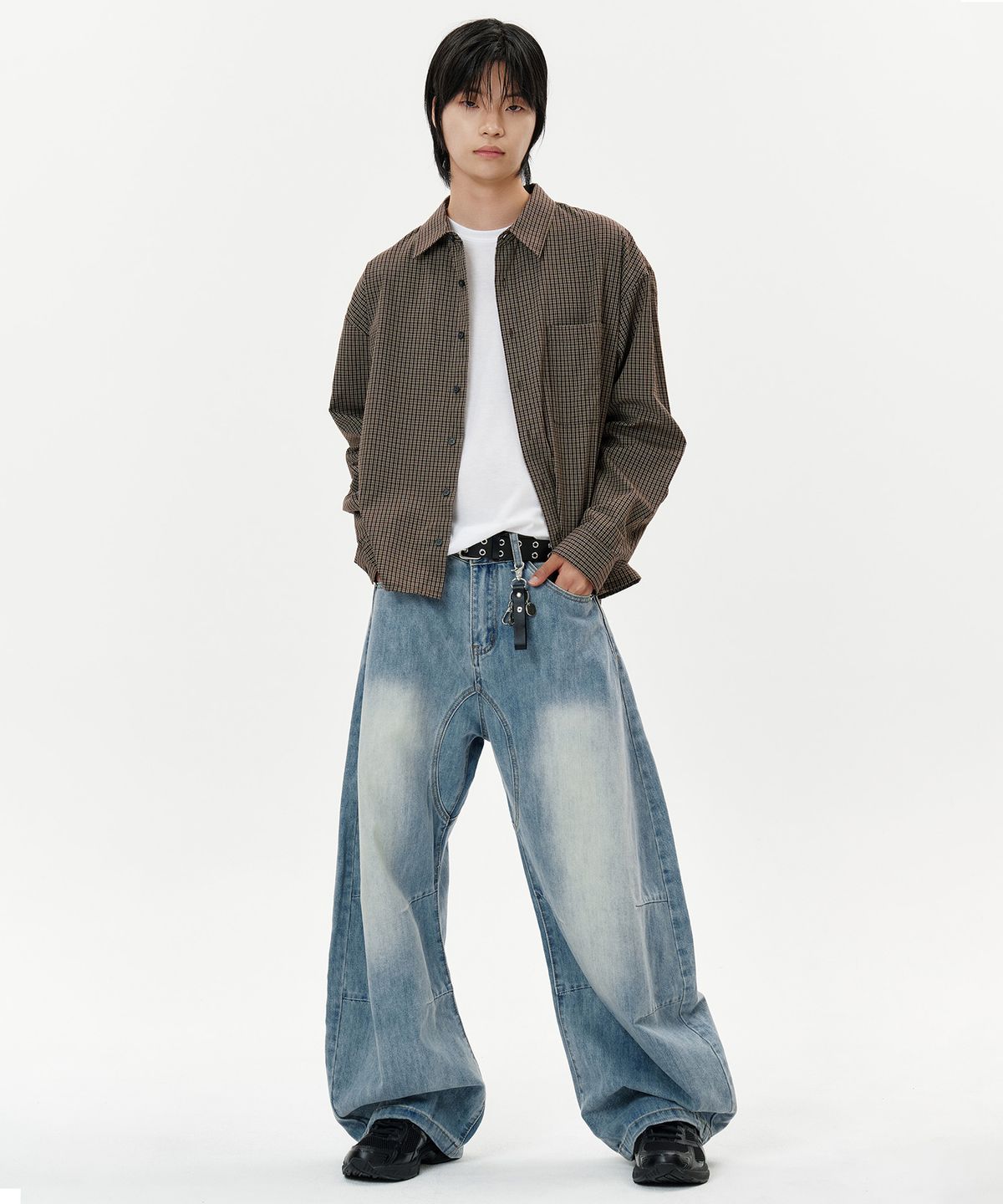 딥센스(DEEP SENSE) Pin Check Cropped Shirt - 3color