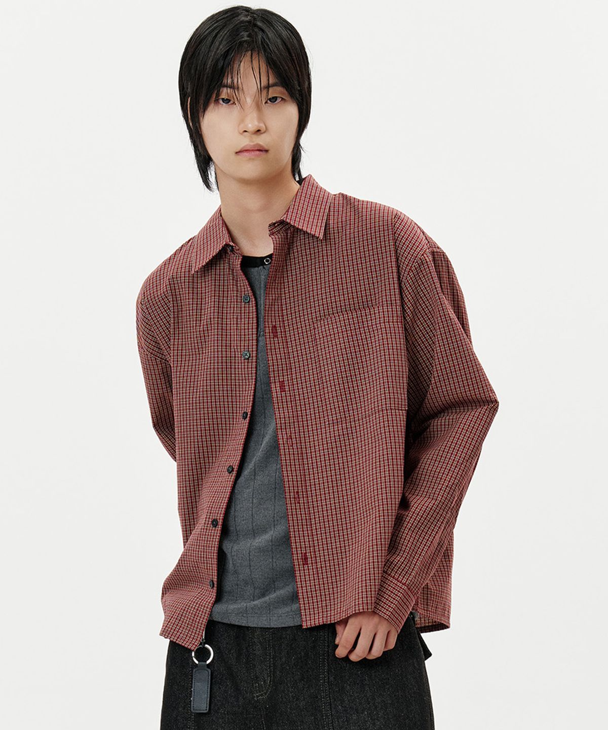 딥센스(DEEP SENSE) Pin Check Cropped Shirt - 3color