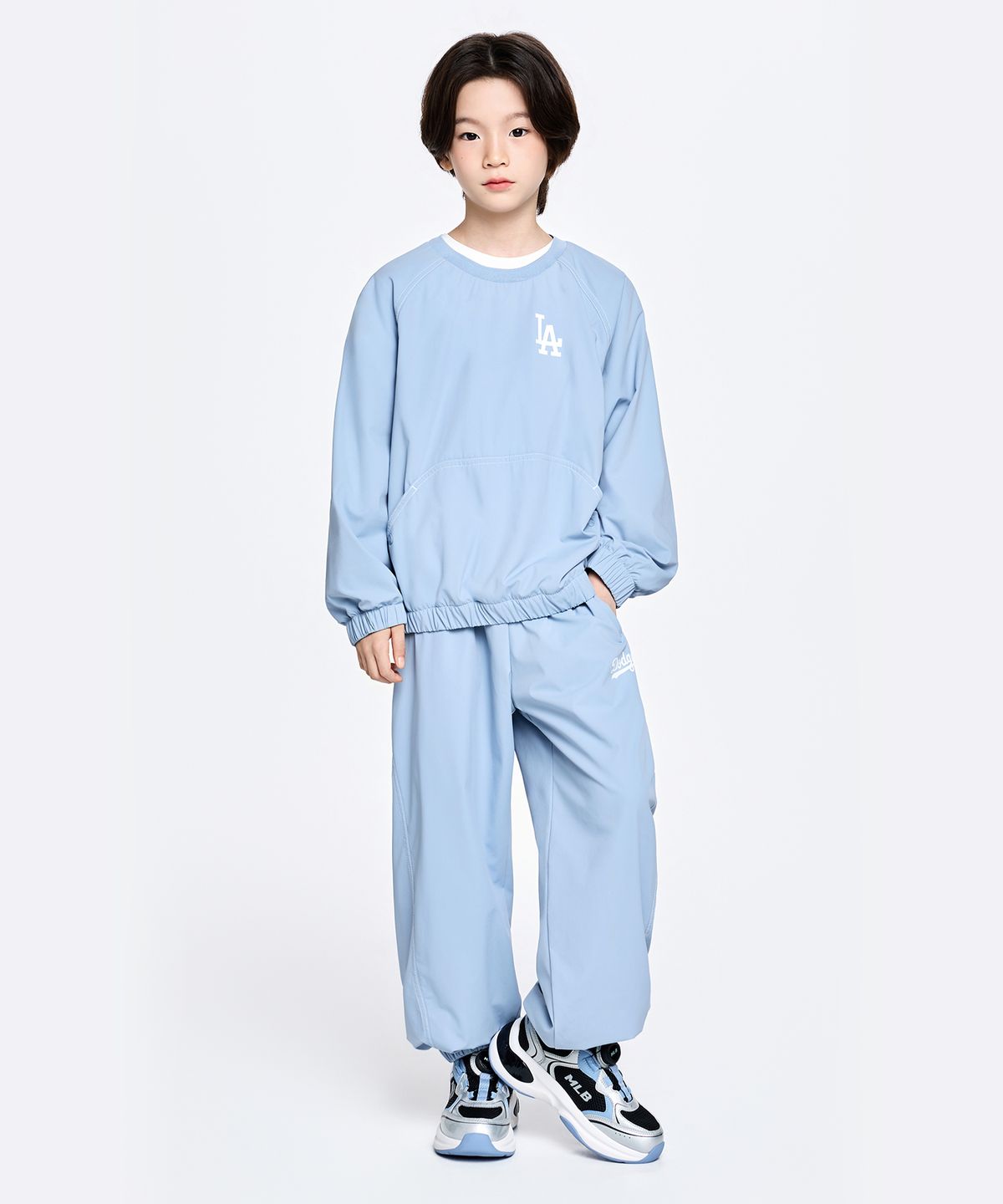 엠엘비 키즈(MLB KIDS) 스포티브 레터링 우븐 맨투맨 세트 LA (L.Blue)