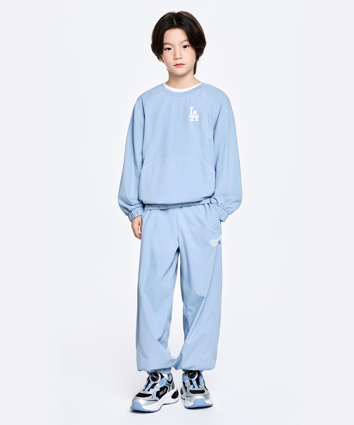 엠엘비 키즈(MLB KIDS) 스포티브 레터링 우븐 맨투맨 세트 LA (L.Blue)