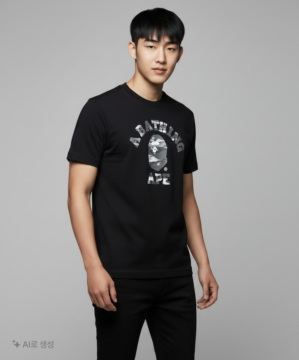베이프(BAPE) 스크린 카모 콜리지 티셔츠(M) BLACK/BLACK M