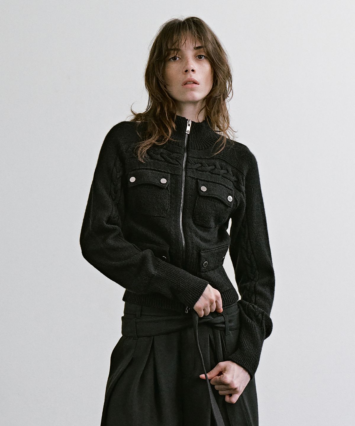 트리밍버드(TREEMINGBIRD) 4-Pocket Knit Zip-up [ Black ]