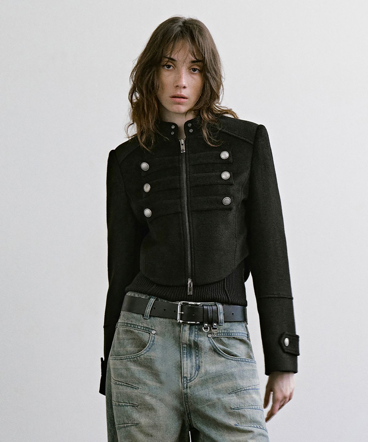 트리밍버드(TREEMINGBIRD) Crop Band Jacket [ Black ]