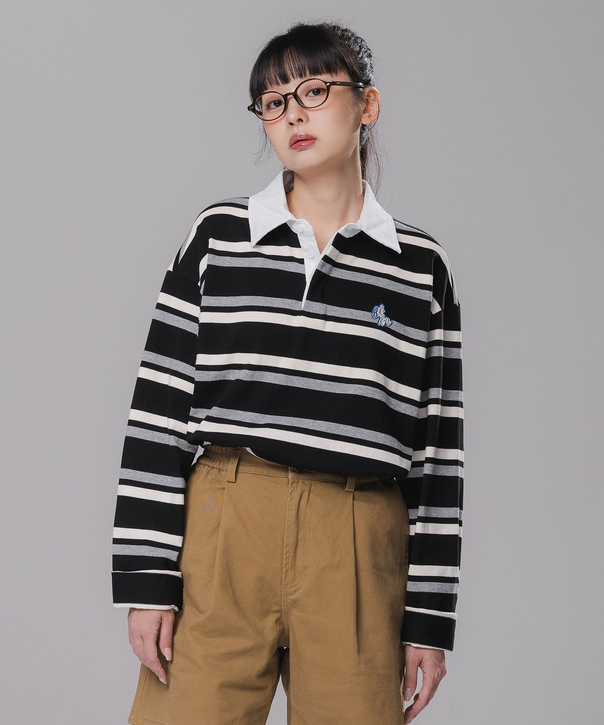 바켄(BAKKEN) [우먼] 멀티 스트라이프 럭비 카라 롱슬리브 BK7828 (3COLOR)