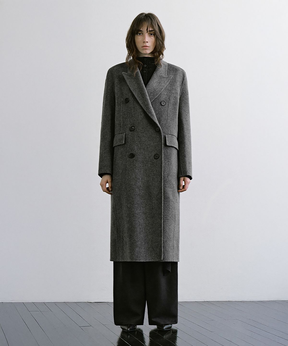 트리밍버드(TREEMINGBIRD) Peaked-Lapel Double-Breasted Handmade Coat [ Gray ]