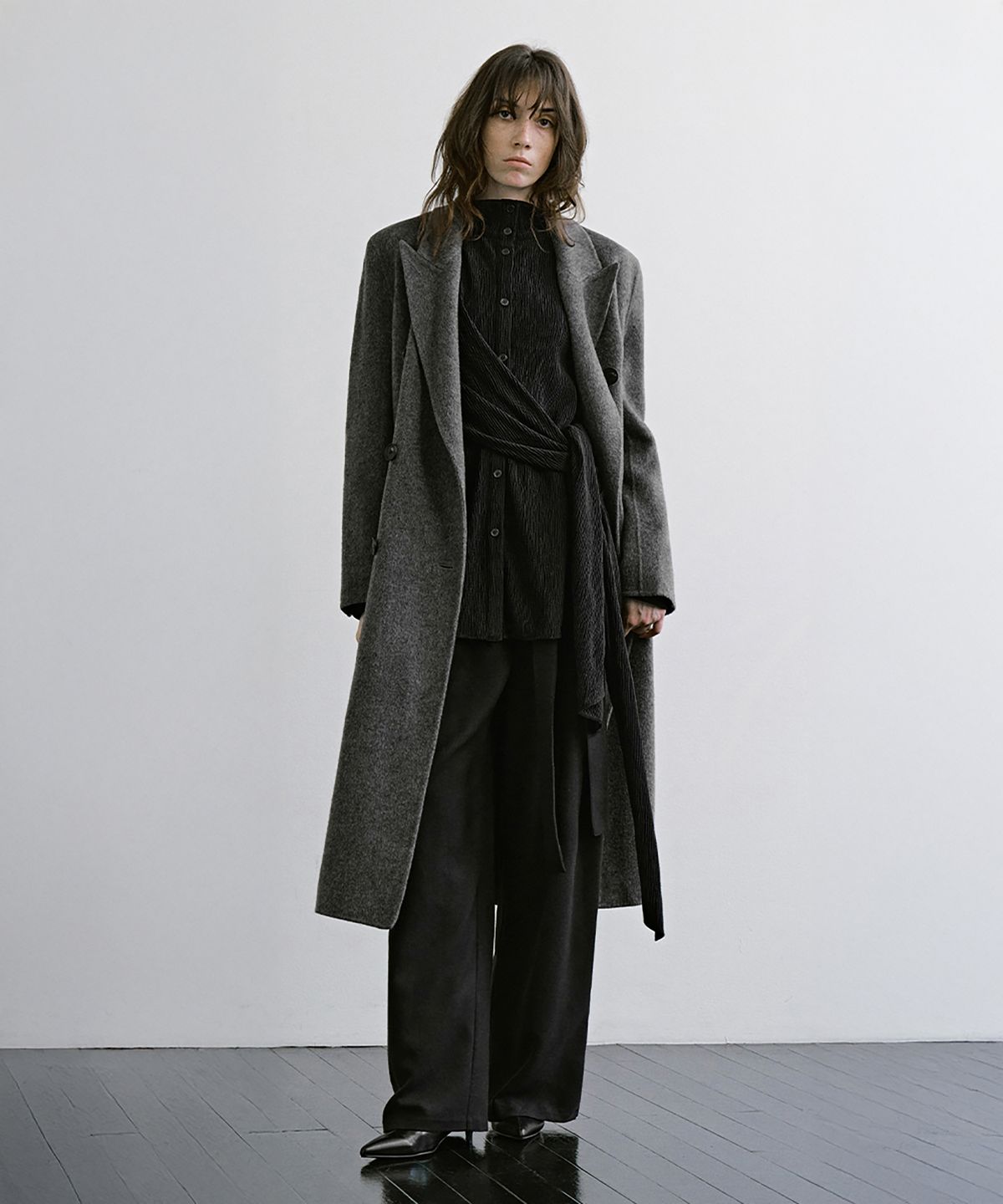 트리밍버드(TREEMINGBIRD) Peaked-Lapel Double-Breasted Handmade Coat [ Gray ]