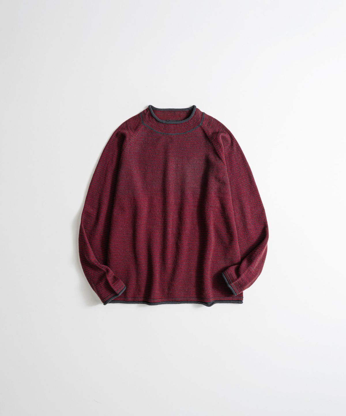 비헤비어(BEHEAVYER) DRY WOOL ROLL NECK L/S KNIT red/charcoal