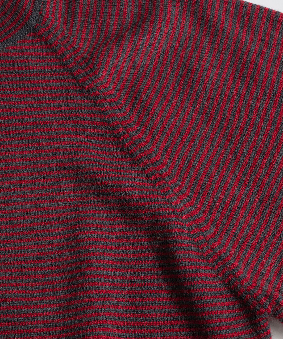 비헤비어(BEHEAVYER) DRY WOOL ROLL NECK L/S KNIT red/charcoal