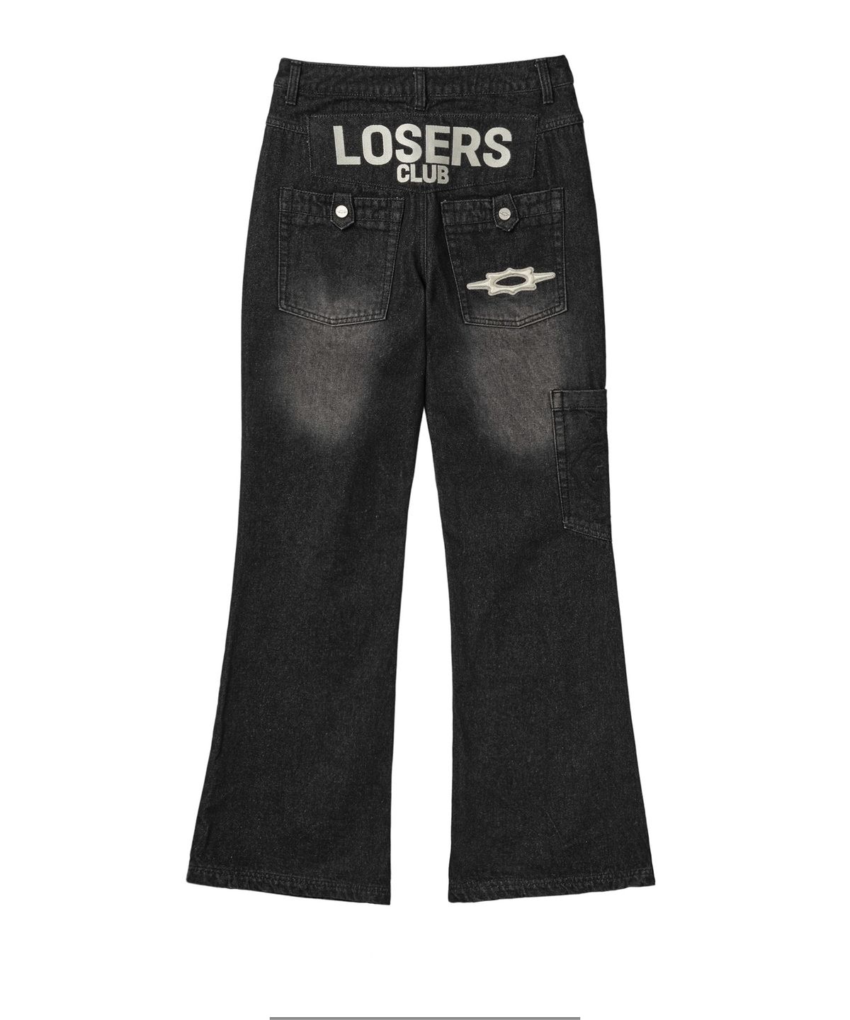 루저스클럽(LOSERS CLUB) 엘씨 아플리케 포켓 부츠컷 데님 팬츠 블랙