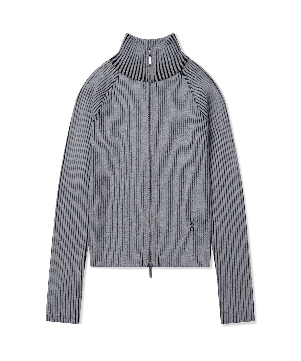 포스333(PHOS333) W Stand Neck Knit Zip-Up/Grey