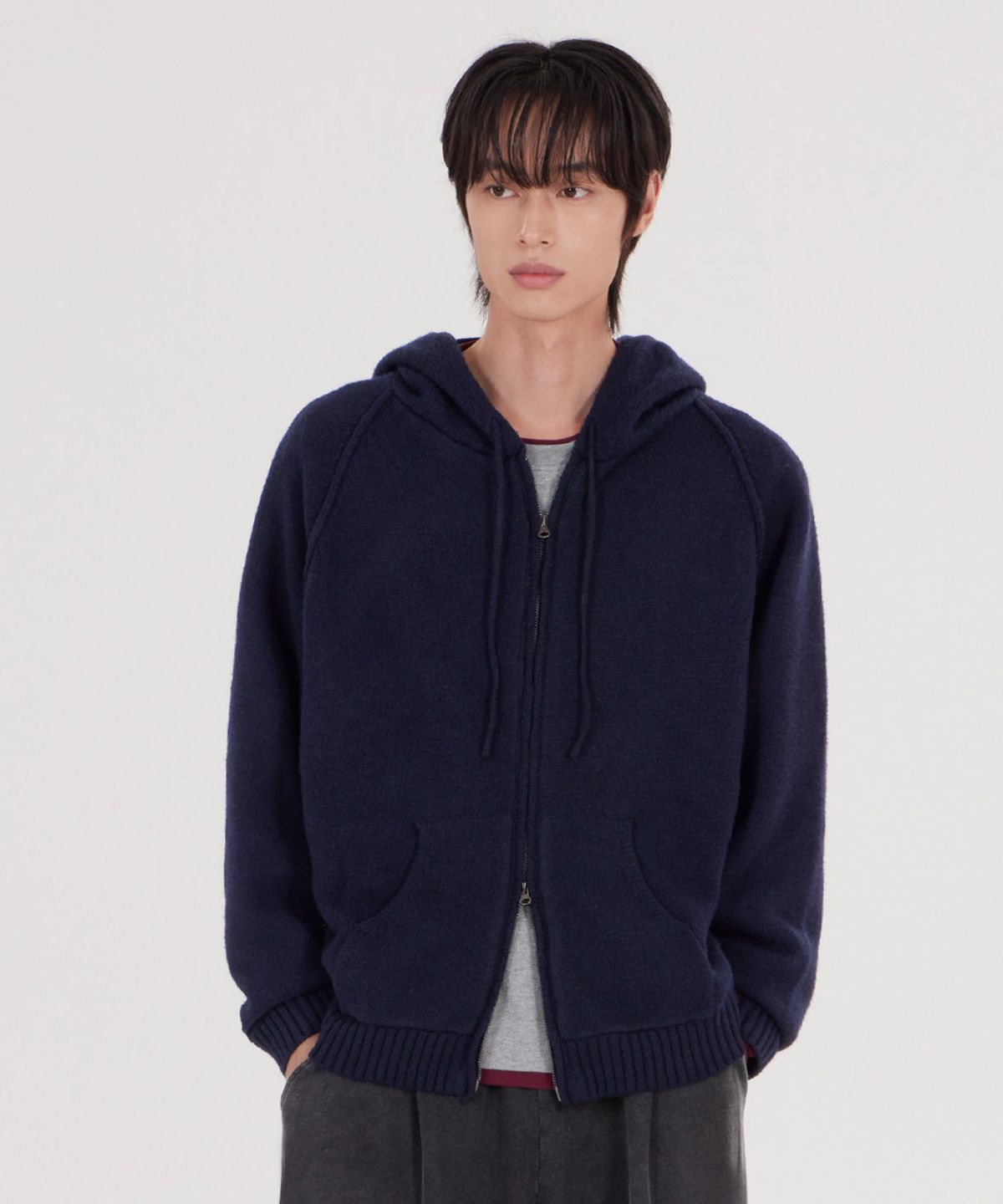 굿라이프웍스(GLW) [unisex] 투웨이 니트 후드 집업 네이비