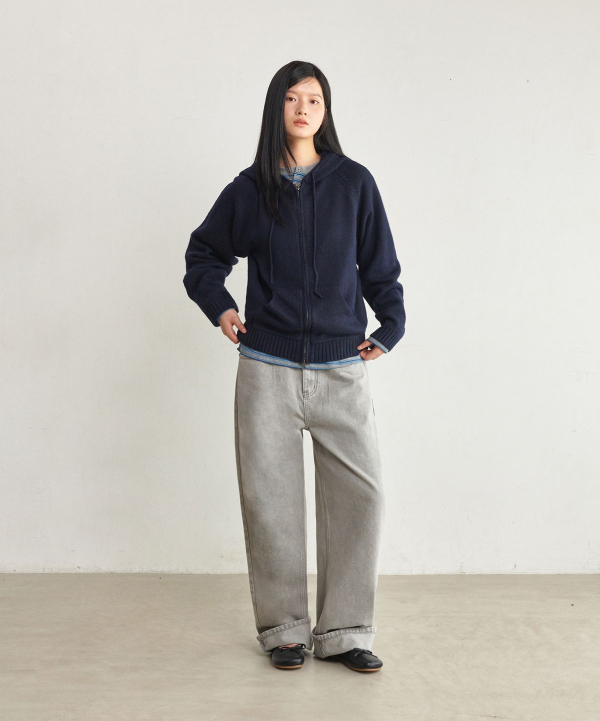 굿라이프웍스(GLW) [unisex] 투웨이 니트 후드 집업 네이비