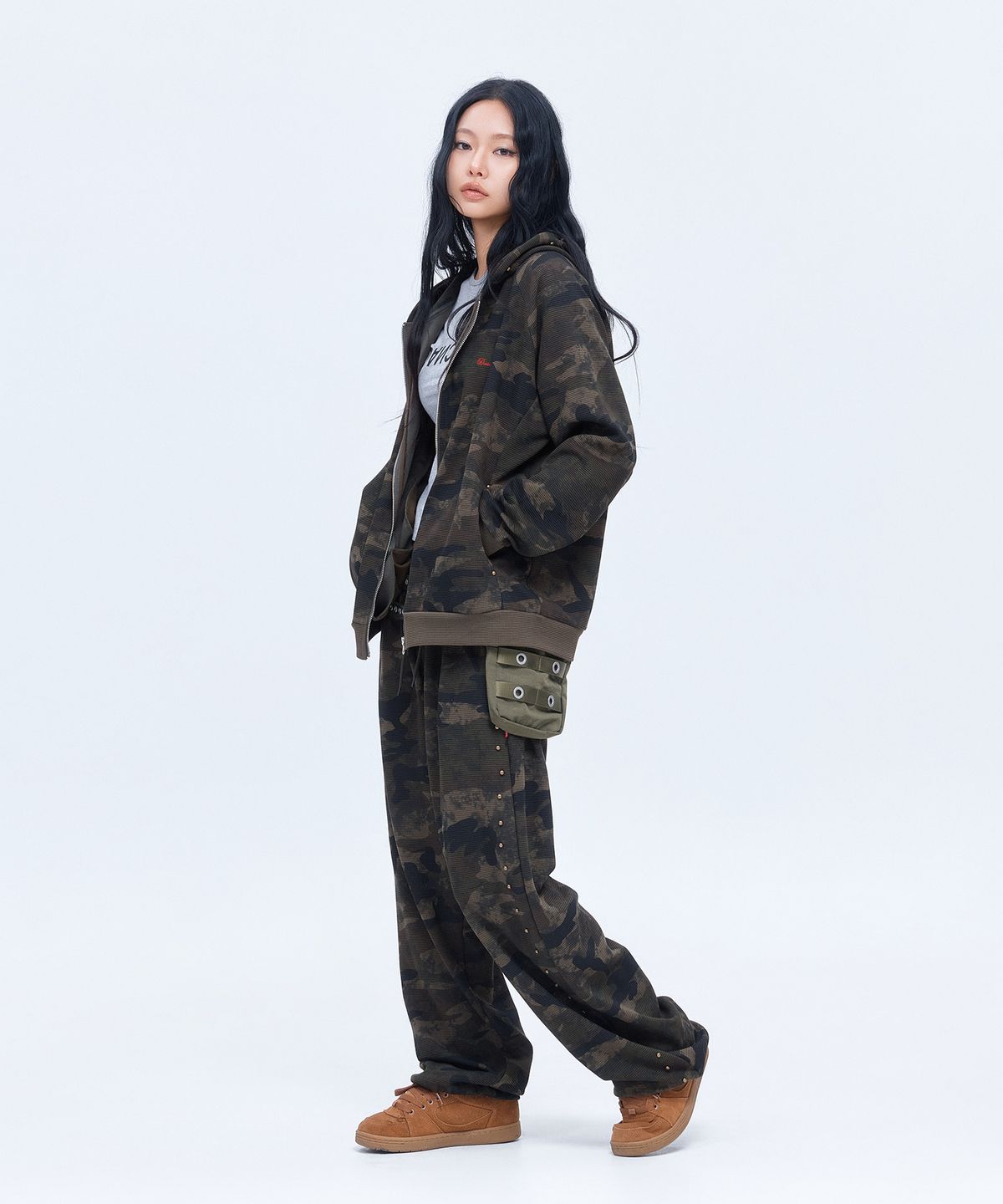 디오스피스(DAUSPICE) (DUC) Waffle Relaxed Zip-up Hoodie & Pants Camo Set-up