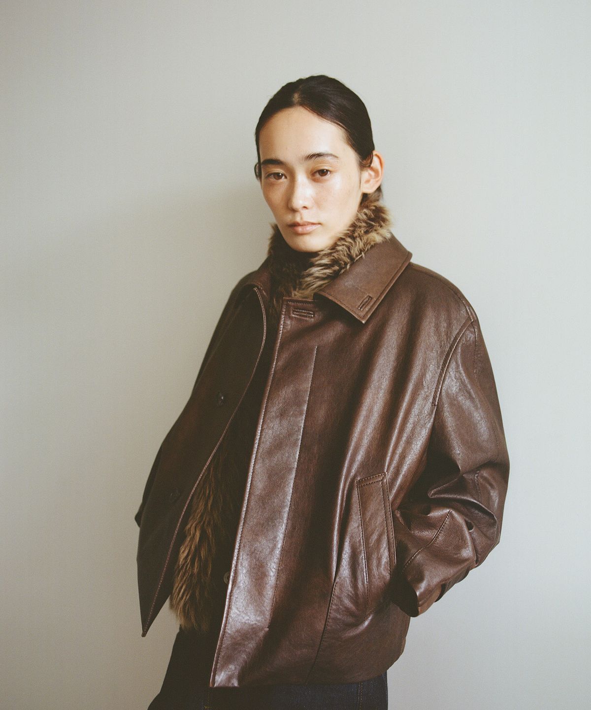 블랭크룸 우먼(BLANKROOM HER) 스와브 자켓_BROWN LEATHER