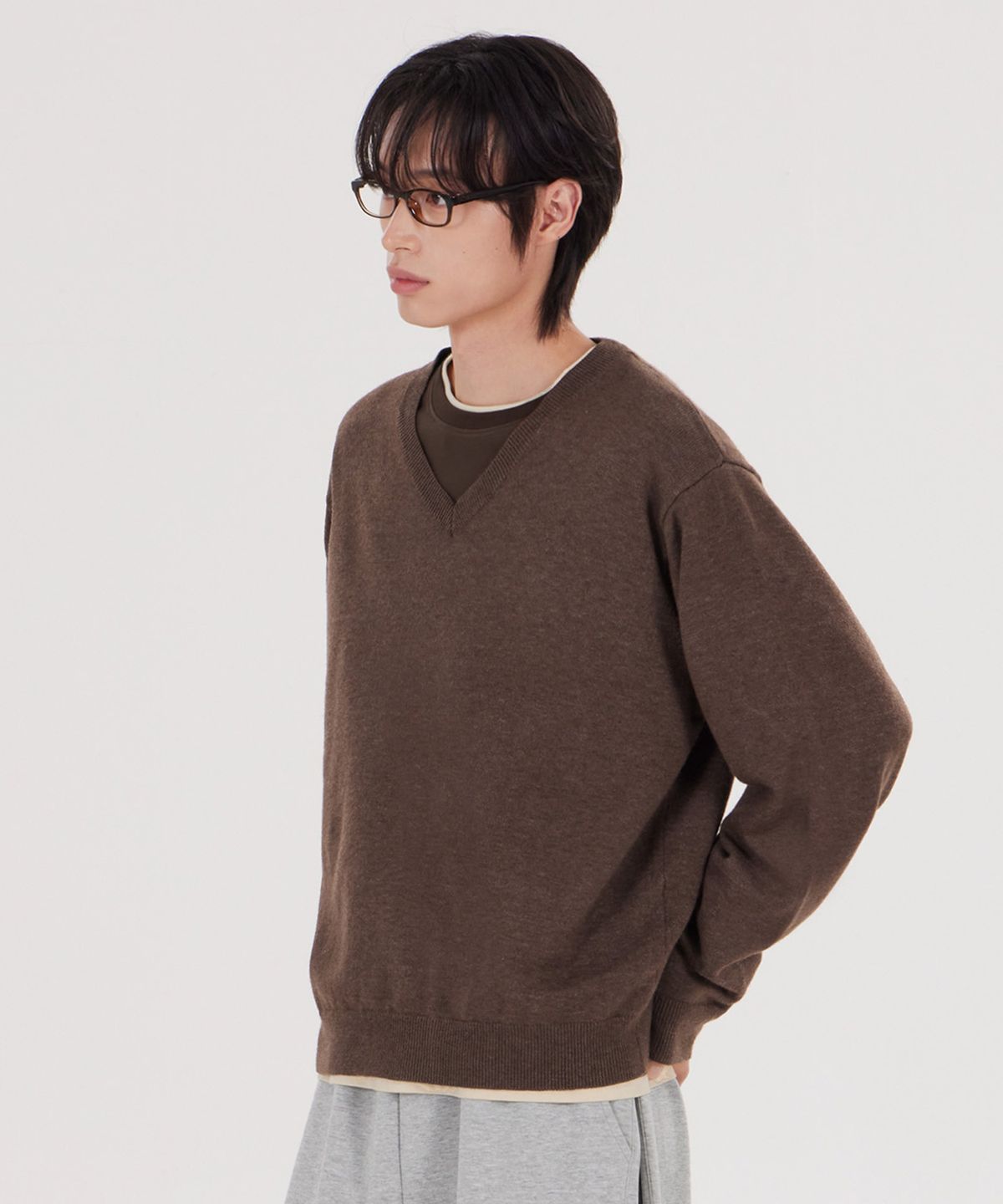 굿라이프웍스(GLW) [unisex] 소프트 브이넥 니트 브라운