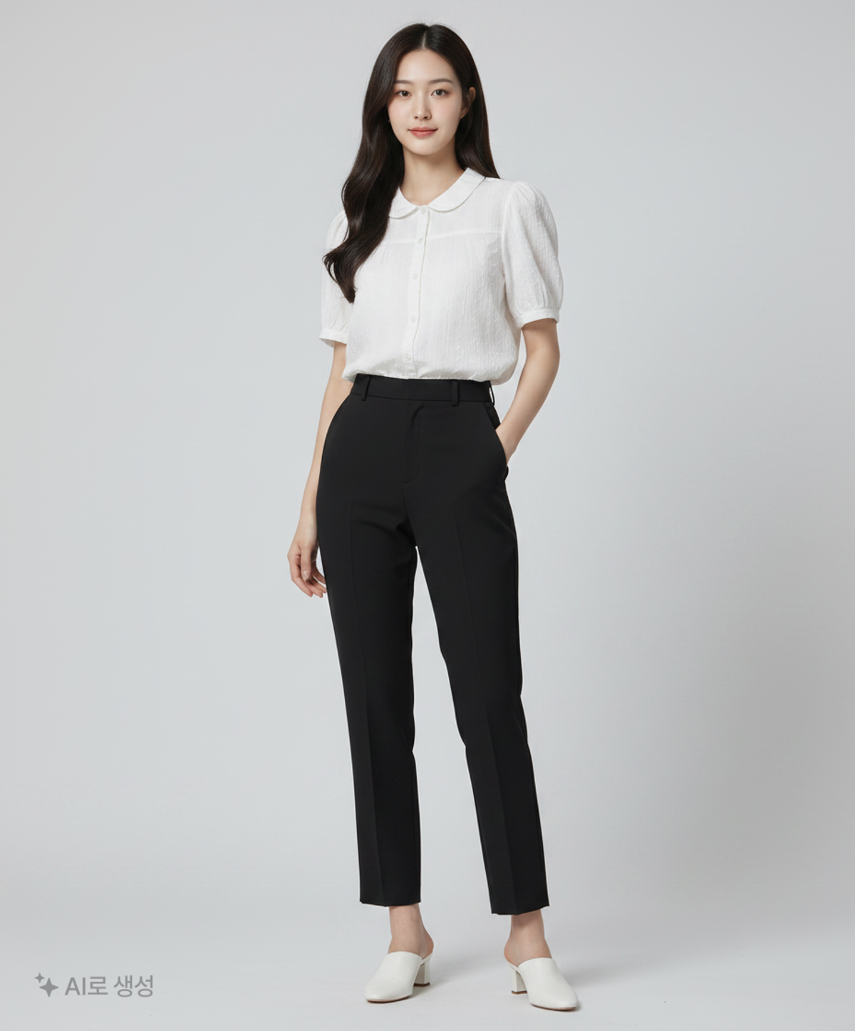 제너럴 아이디어(GENERAL IDEA) 라운드 카라 퍼프 블라우스 [WHITE] / WBE2L03520 M
