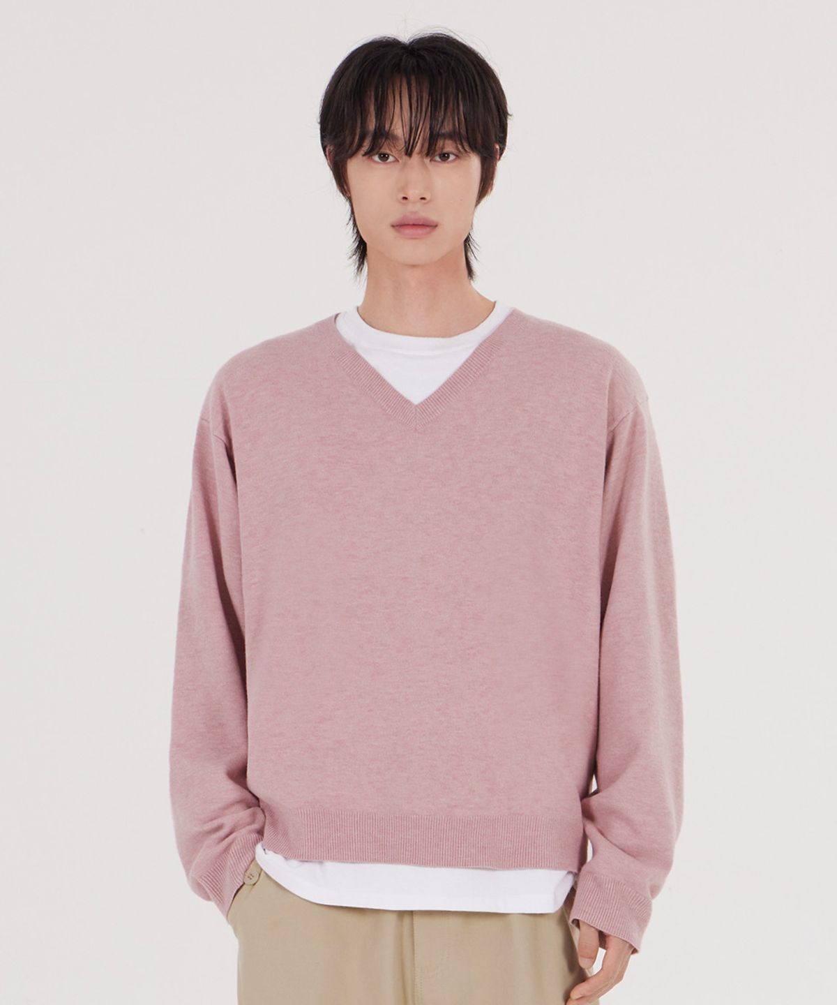 굿라이프웍스(GLW) [unisex] 소프트 브이넥 니트 핑크