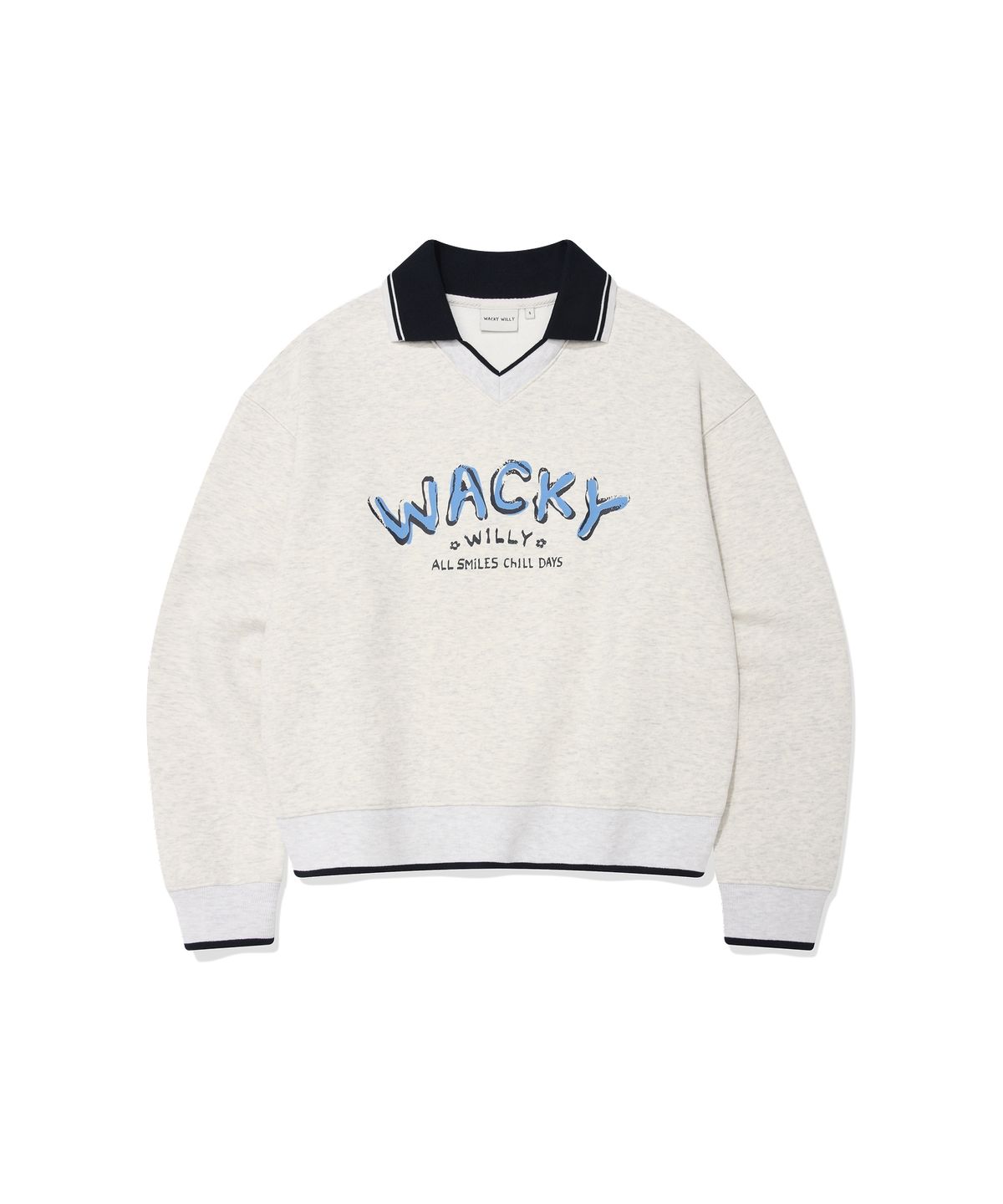 와키윌리(WACKY WILLY) 우먼스 브이넥 카라 맨투맨 라이트 그레이