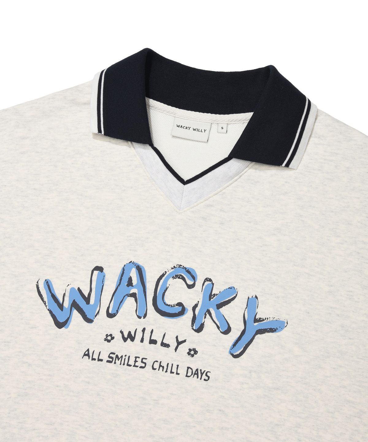 와키윌리(WACKY WILLY) 우먼스 브이넥 카라 맨투맨 라이트 그레이