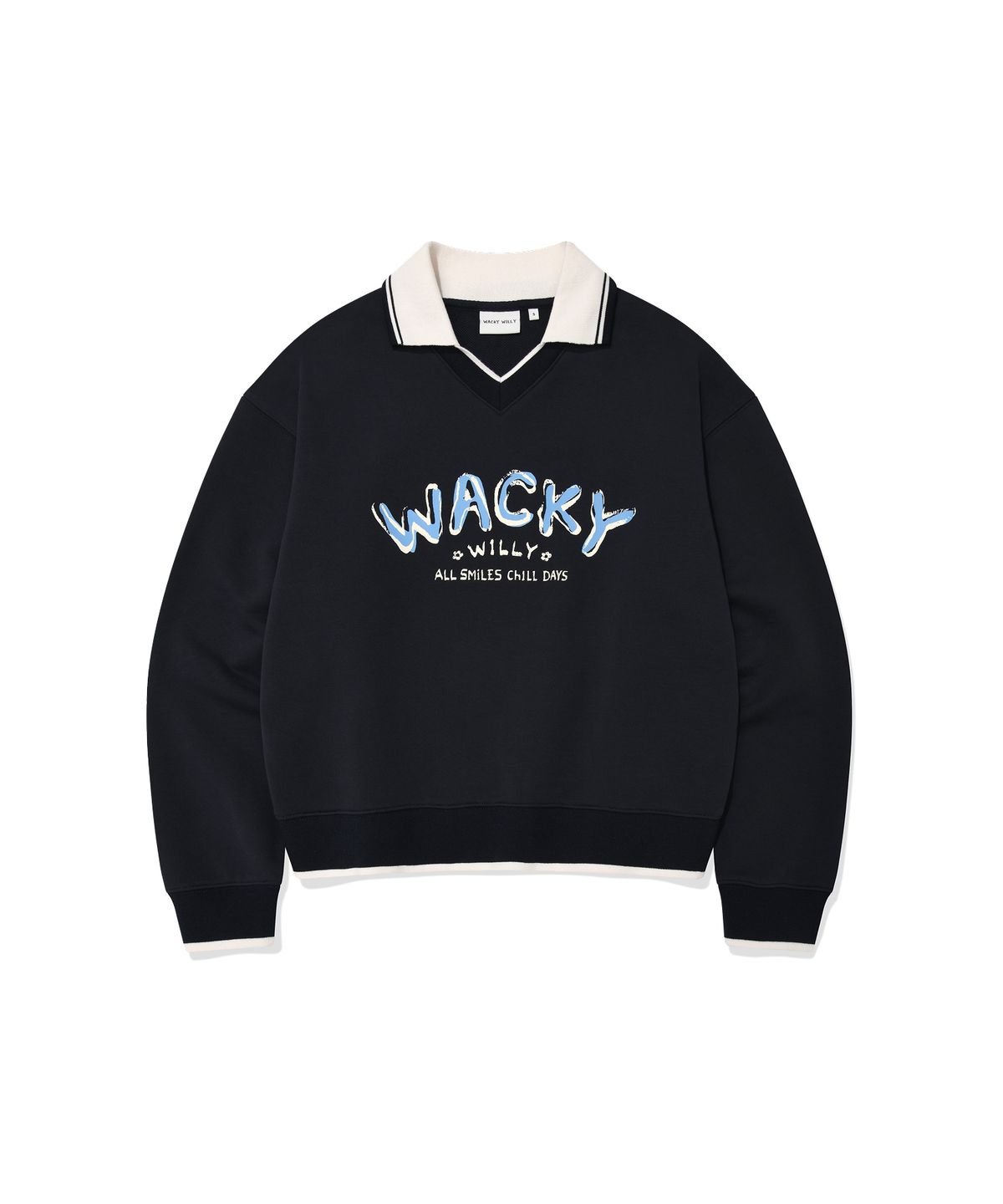 와키윌리(WACKY WILLY) 우먼스 브이넥 카라 맨투맨 네이비
