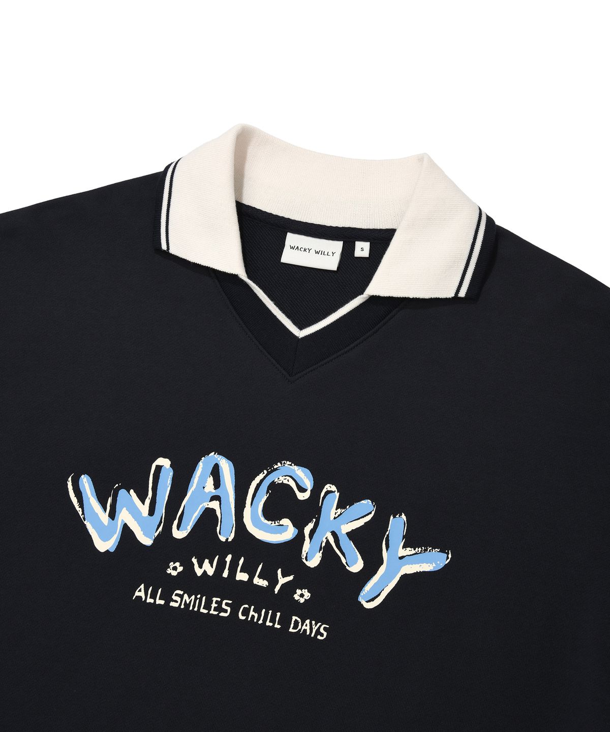 와키윌리(WACKY WILLY) 우먼스 브이넥 카라 맨투맨 네이비