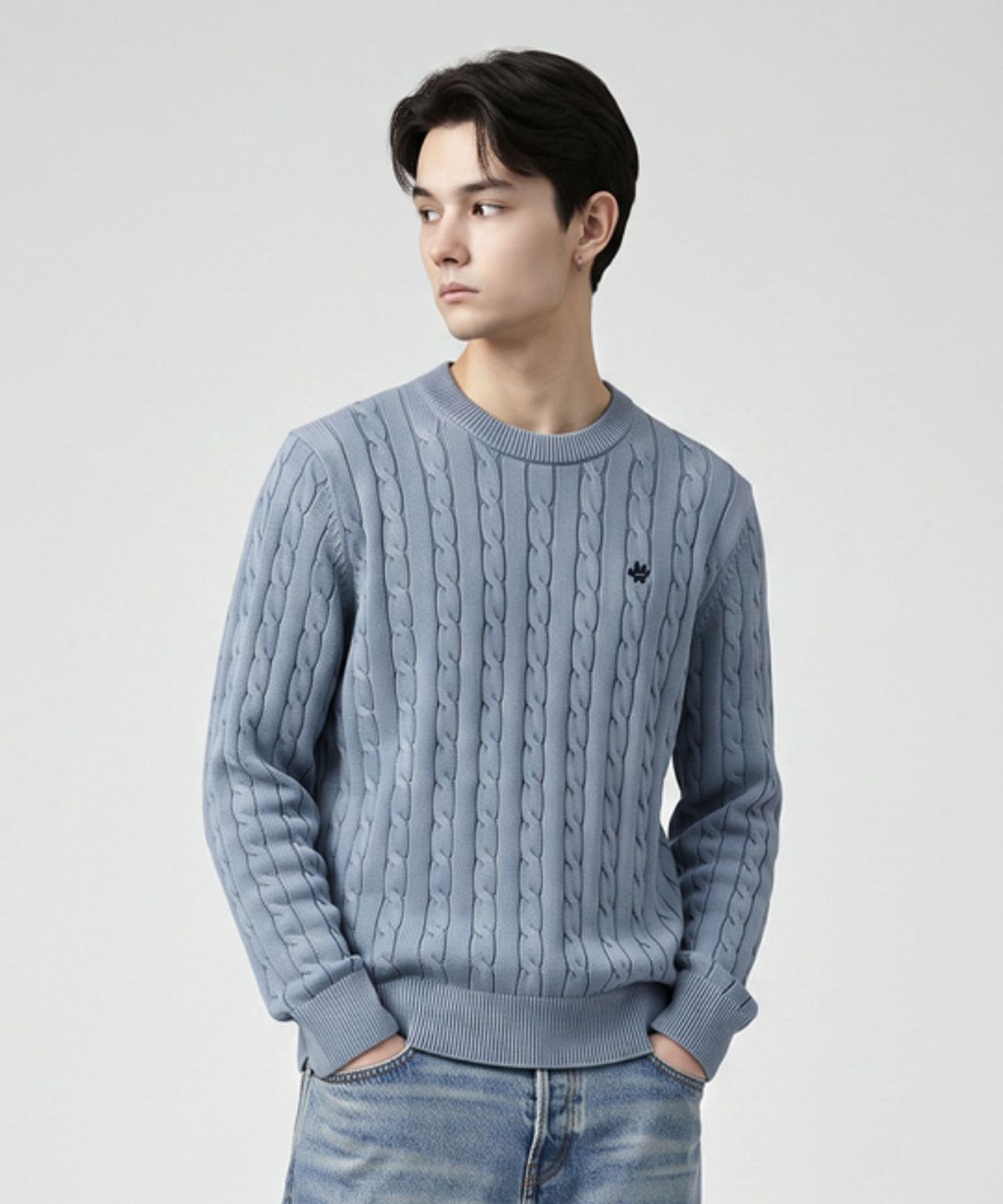 210에디트(210EDIT) 남성 워시드 케이블 라운드 니트 [2 COLOR]_ZG5SW014