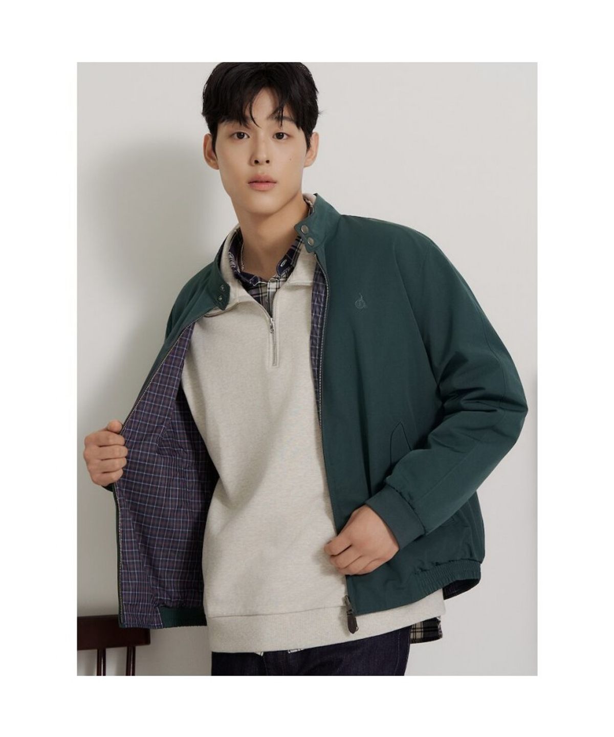 빈폴 멘(BEANPOLE MEN) 리버시블 체크 해링턴 재킷  그린