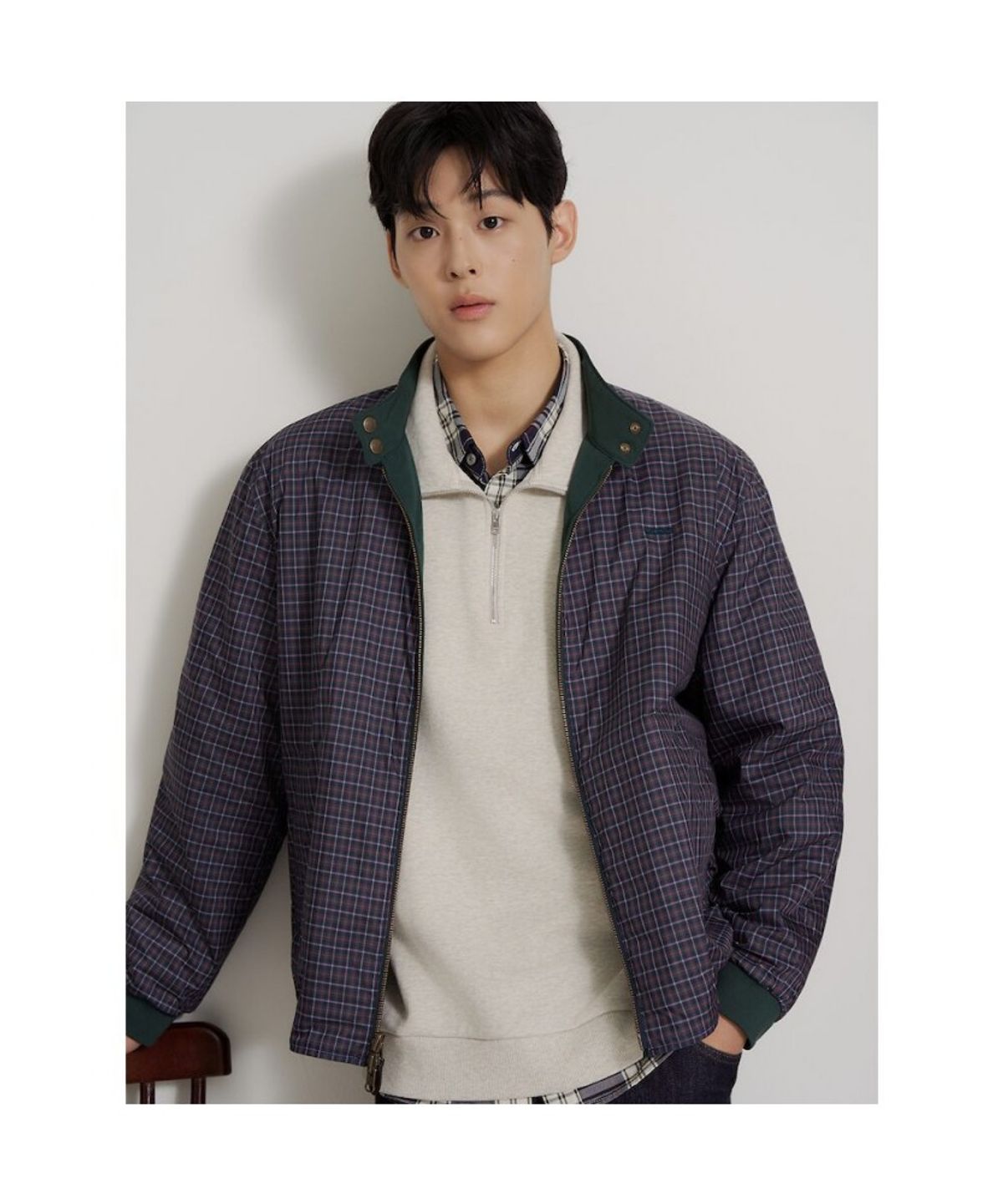 빈폴 멘(BEANPOLE MEN) 리버시블 체크 해링턴 재킷  그린