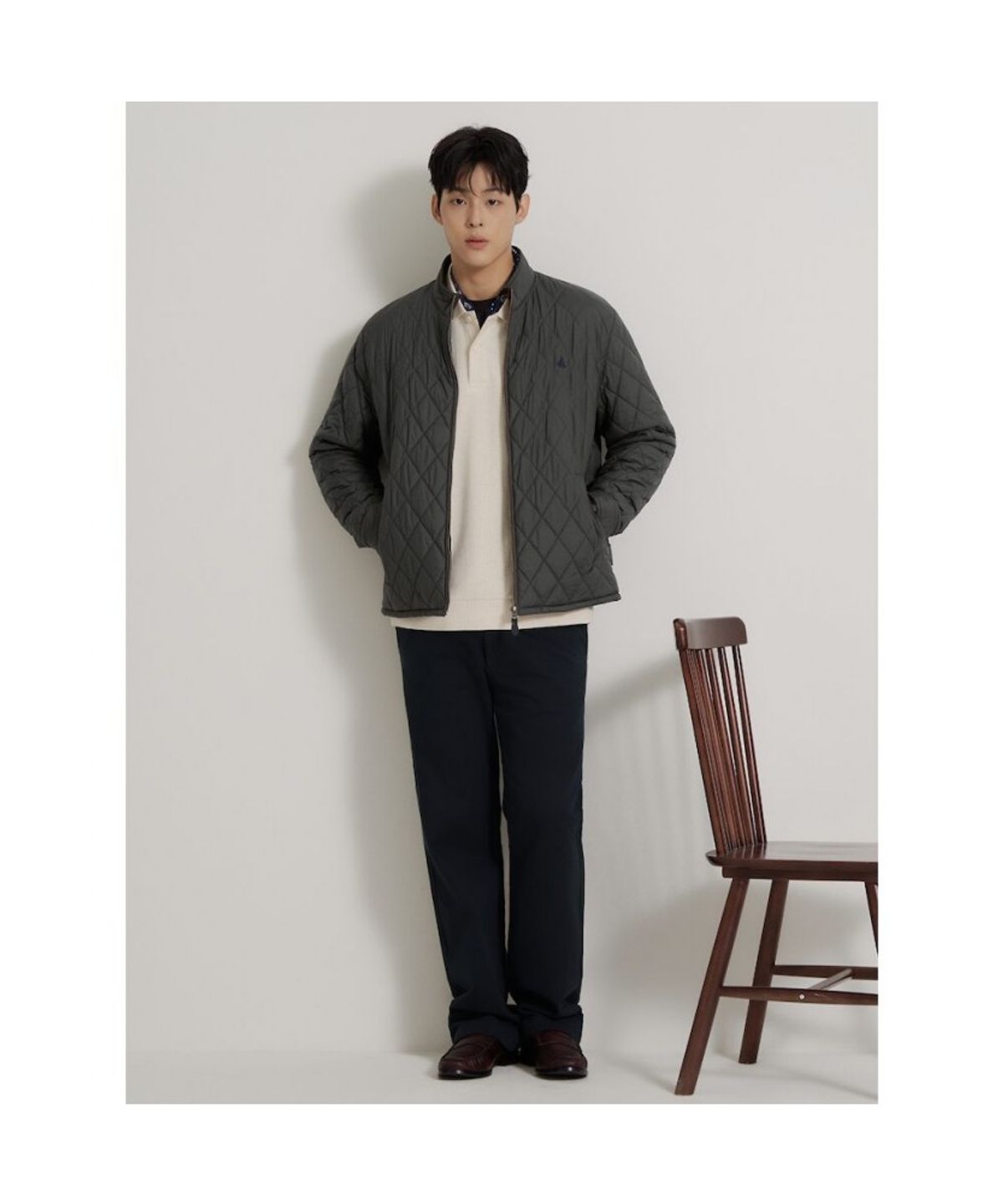 빈폴 멘(BEANPOLE MEN) [Essential] 다이아퀼팅 하이넥 점퍼  카키