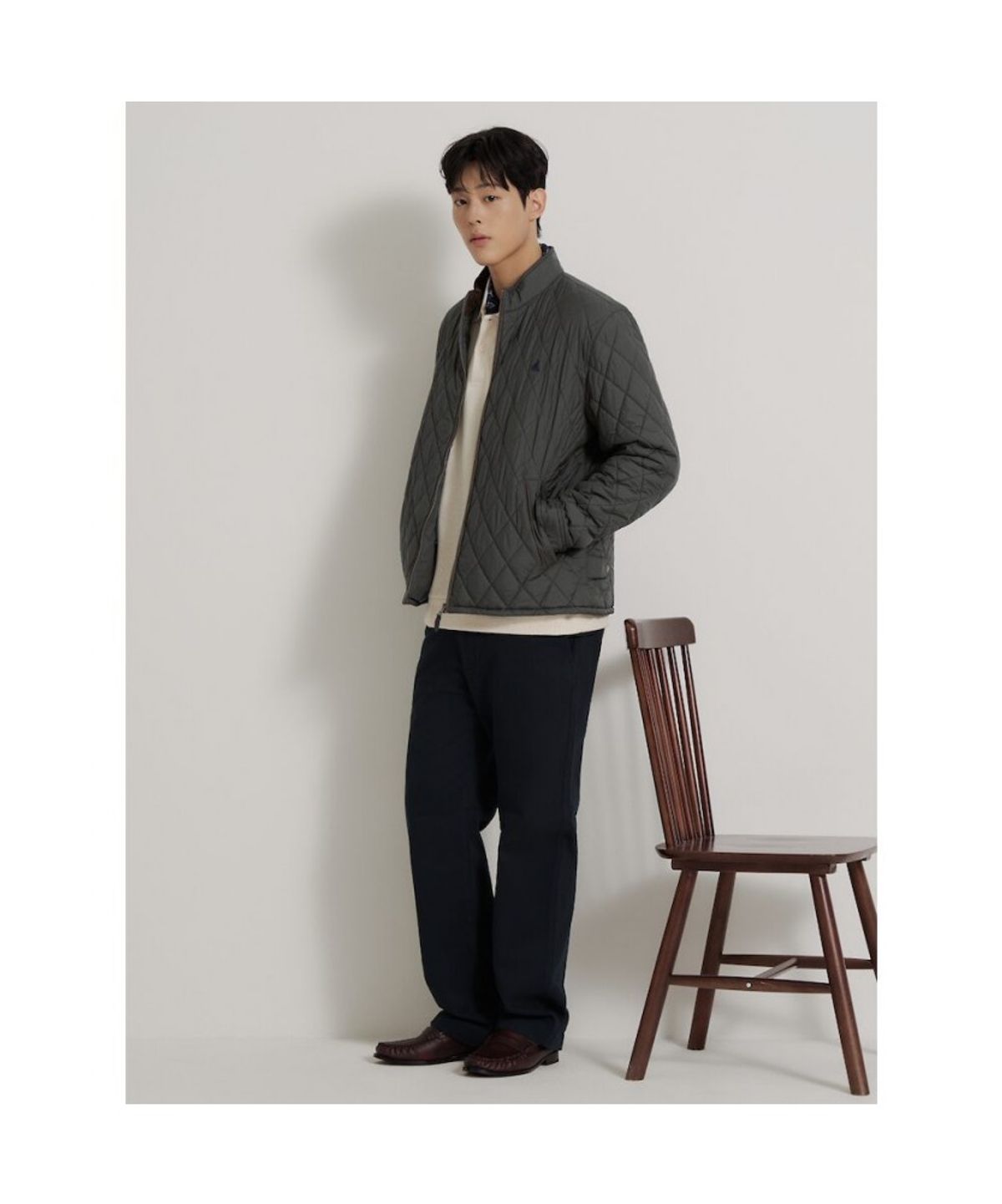 빈폴 멘(BEANPOLE MEN) [Essential] 다이아퀼팅 하이넥 점퍼  카키