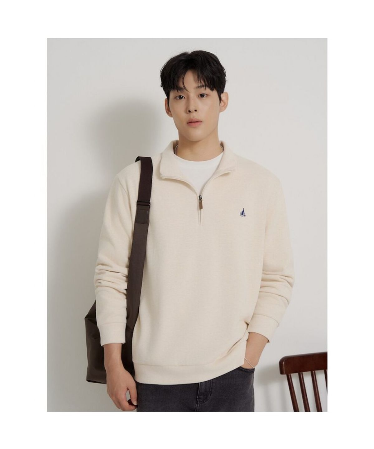 빈폴 멘(BEANPOLE MEN) [Essential] 소프트 더블 저지 쿼터집 티셔츠  아이보리