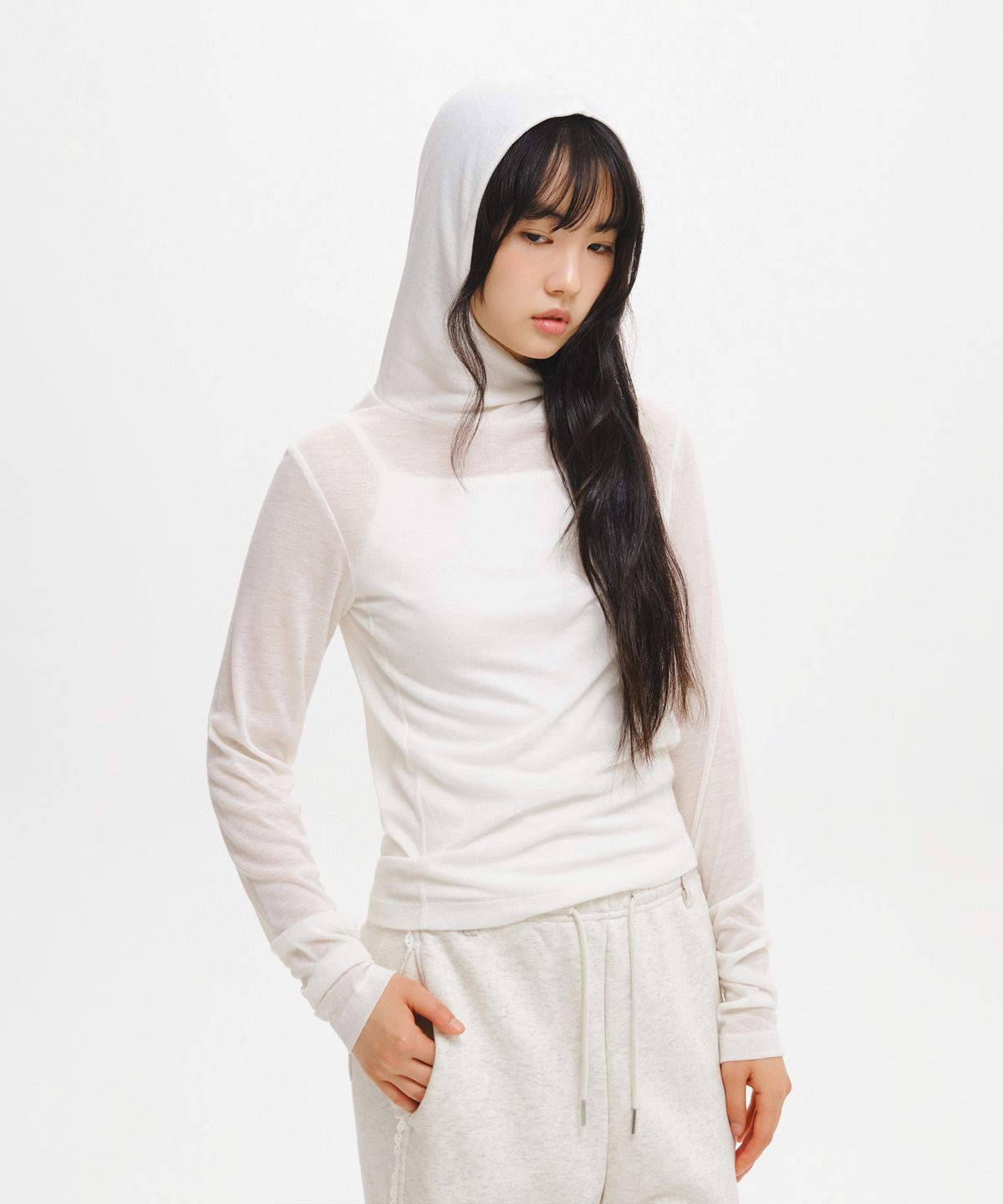 제너럴아이디어(GENERALIDEA) WOMAN 시스루 후디 티셔츠 [3COL] / GF3LTS508