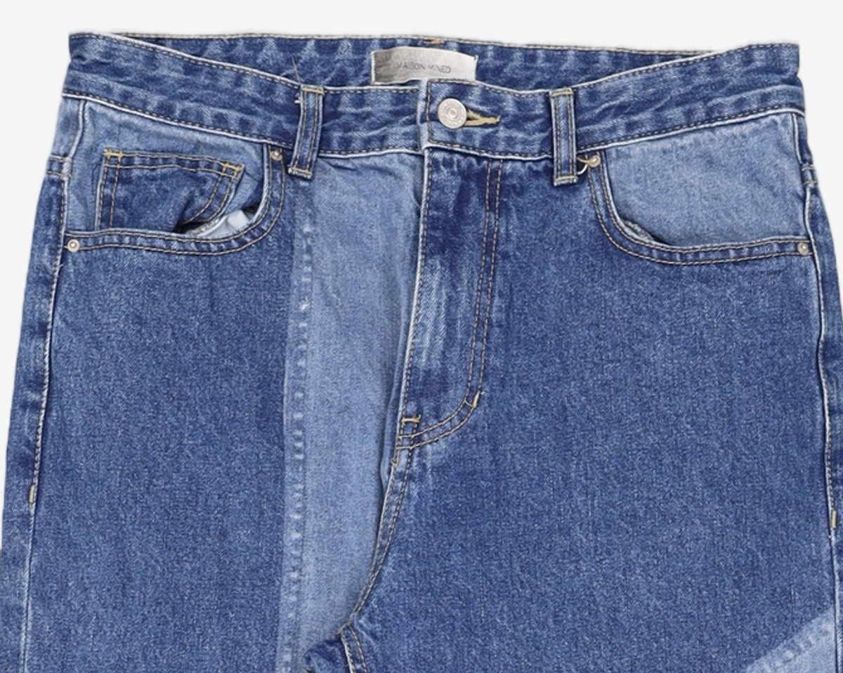 메종미네드(MAISON MINED) PATCHY WASHING WIDE DENIM BLUE 48