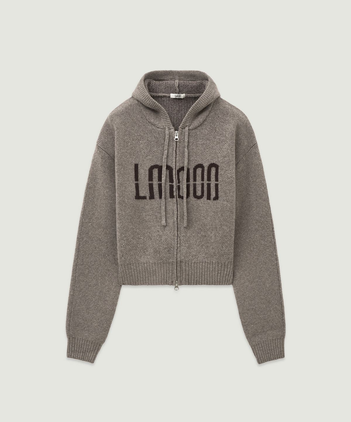 엘무드 우먼(LMOOD WOMEN) TYPO Wool Knit Crop Zip-Up Hoodie Rover Grey