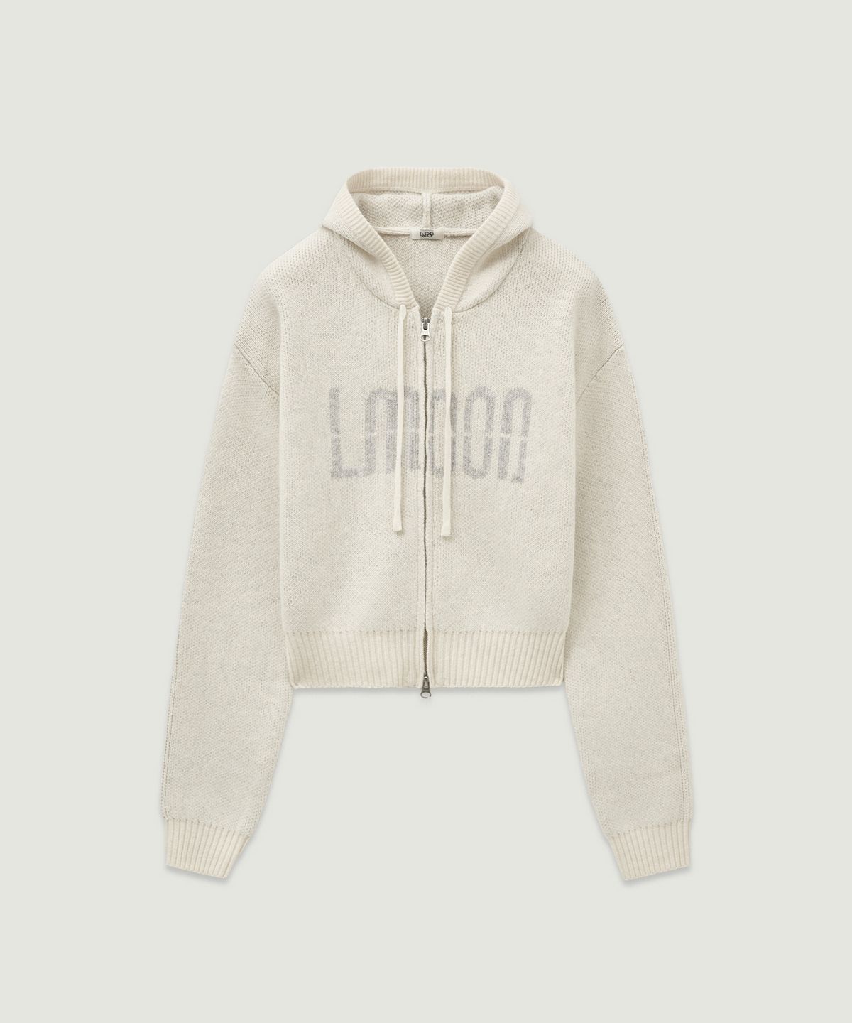 엘무드 우먼(LMOOD WOMEN) TYPO Wool Knit Crop Zip-Up Hoodie Ivory