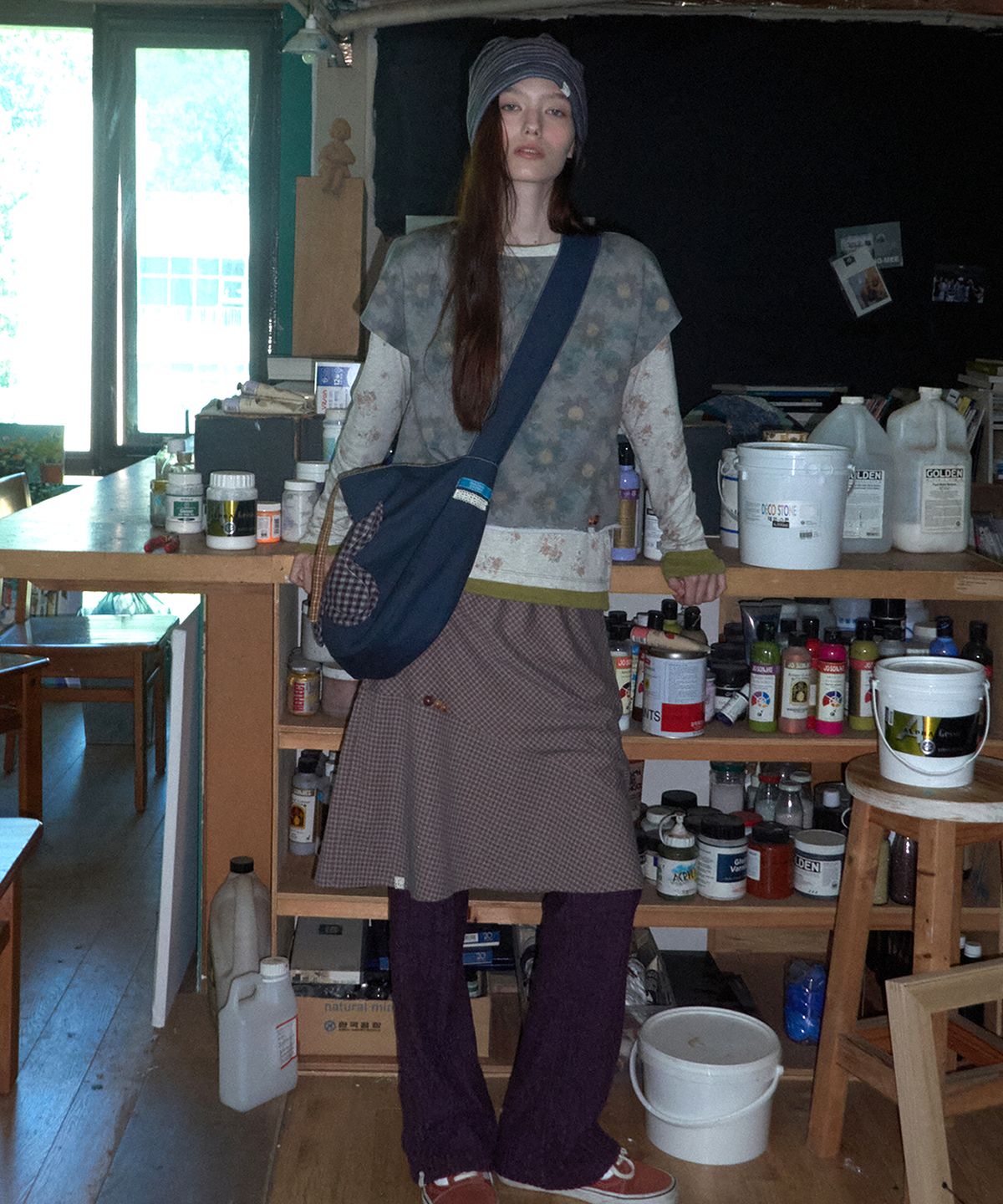 메종크렘(MAISON CREME) Watercolor floral sweatshirt_Khaki