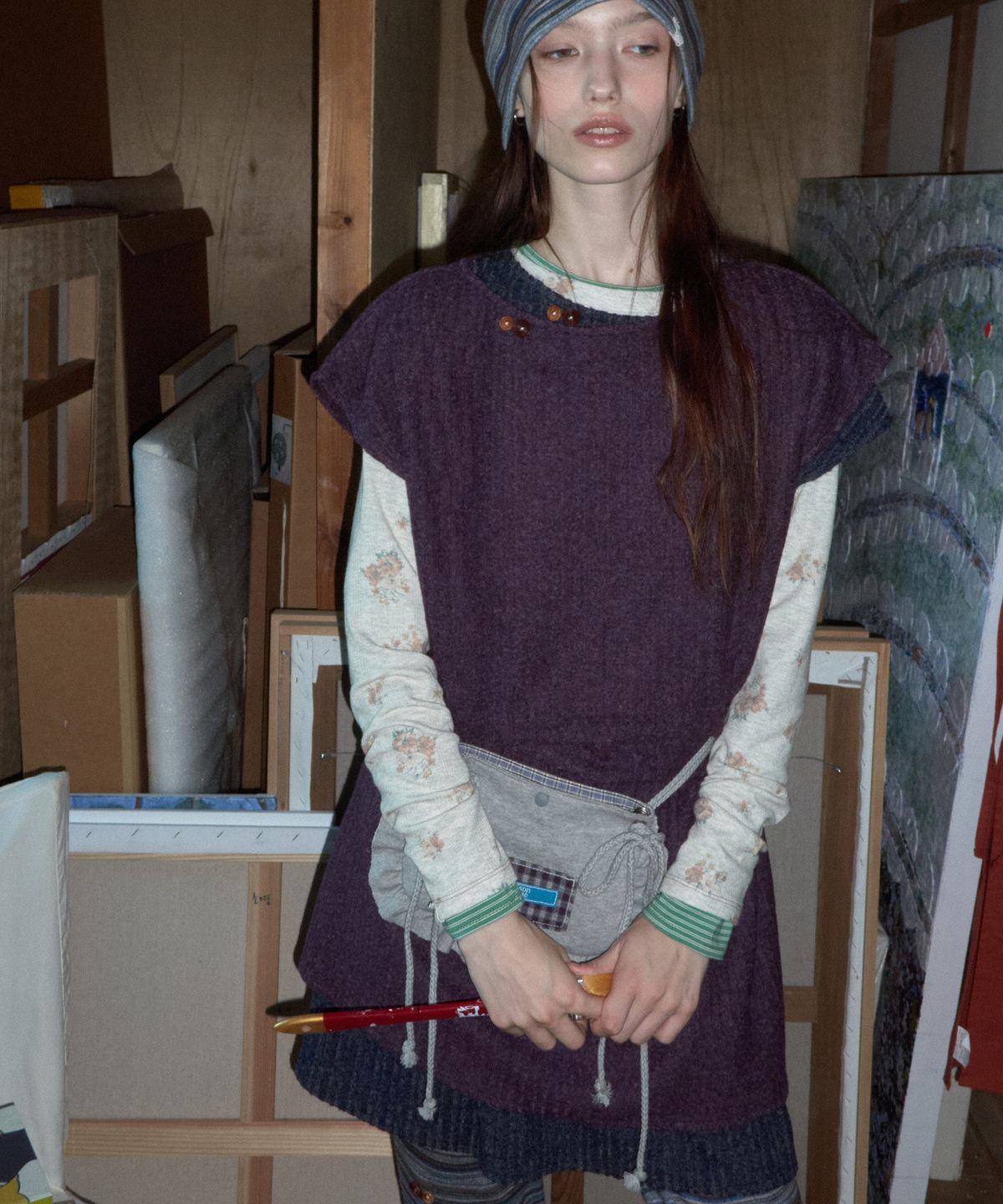메종크렘(MAISON CREME) Cozy frill knit dress_Purple