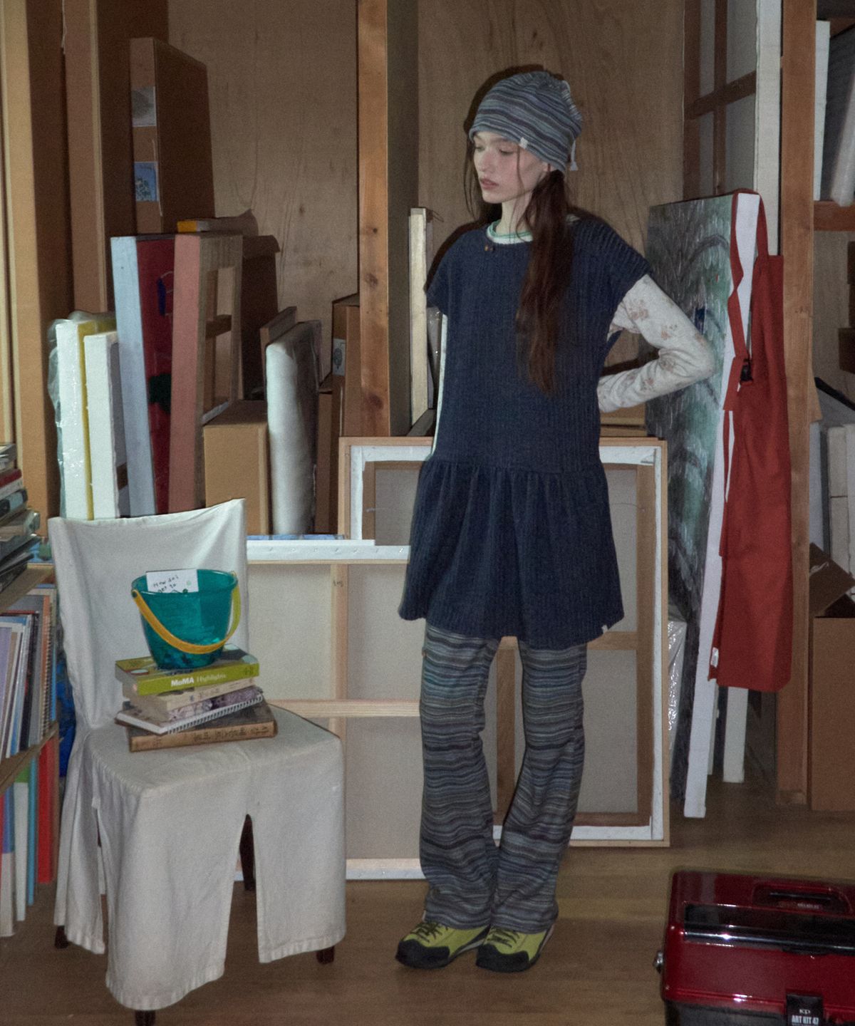 메종크렘(MAISON CREME) Cozy frill knit dress_Navy