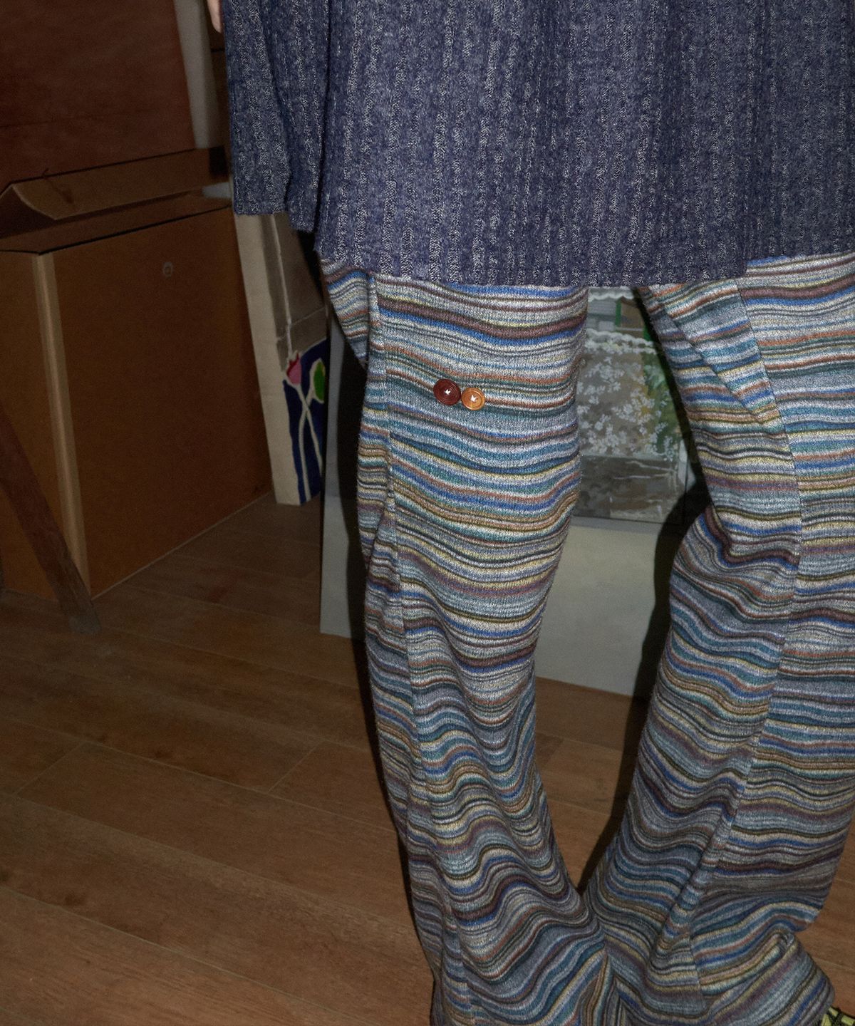 메종크렘(MAISON CREME) Perfect bootscut banding pants_Green stripe